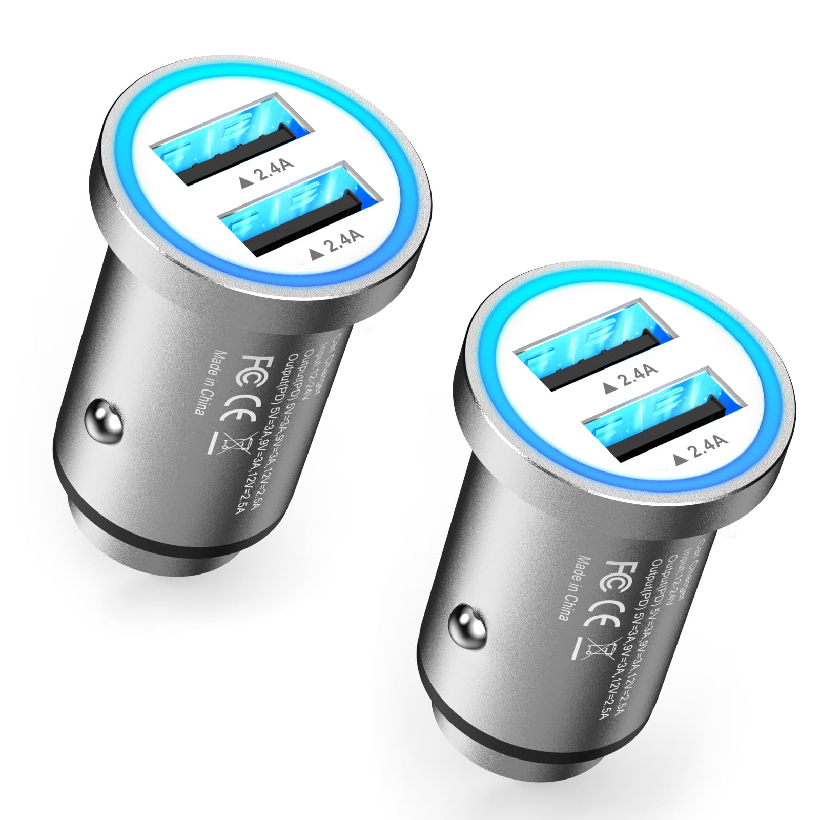 MFi Certified 2-Pack USB Car Charger for iPhone & Samsung - 4.8A Dual Port Fast Charging Adapter - Compatible with iPhone 14/13/12/11/Pro/XS/XR/SE/X & Galaxy S23/S10/S9/S8/S7 - Perfect for Road Trips & Daily Commutes