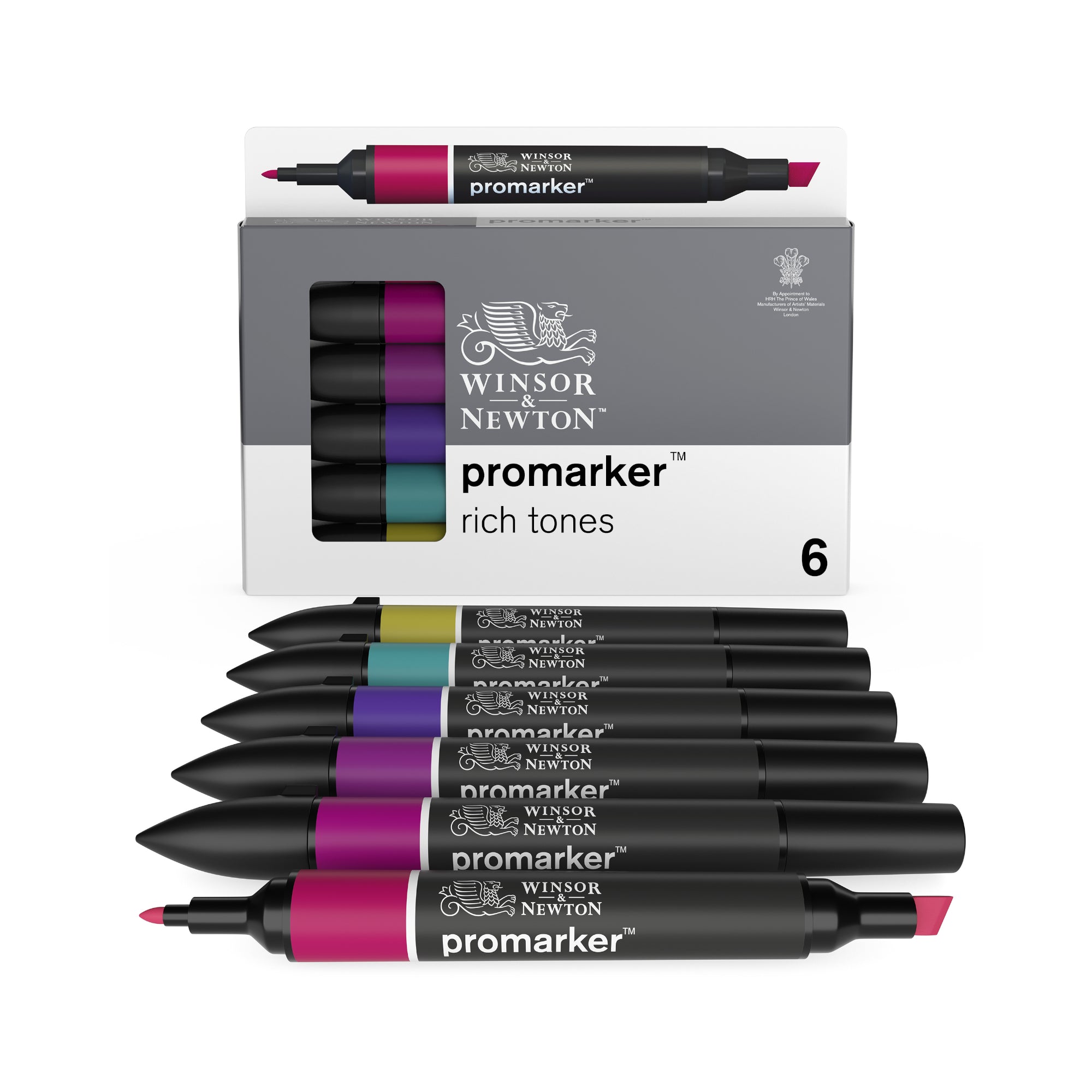 6-Piece Double Tip ProMarker Set - Vibrant Rich Tones for Professional Artists & Illustrators | Perfect for Sketching, Coloring & Calligraphy Projects