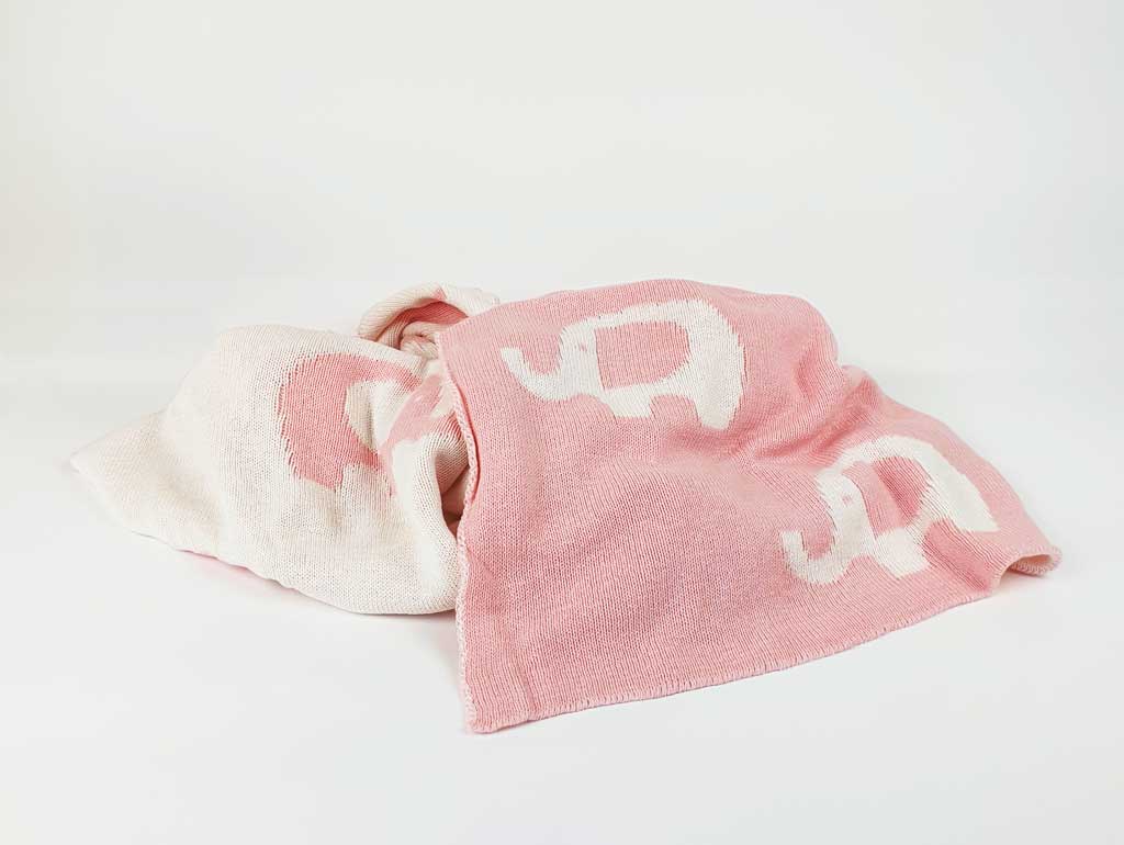 Soft Pink Cotton Knit Elephant Baby Blanket - Cute Nursery Blanket for Newborns, Infants & Toddlers - Perfect for Swaddling, Stroller, Crib & Photo Props