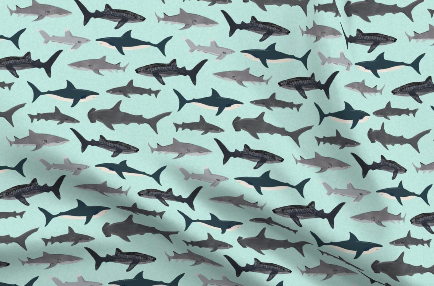 Shark Printed Minky Fabric - Soft Plush Fat Quarter for Baby Blankets, Quilt Backing & Sewing Projects | Ocean Sea Nautical Theme Kids Boys Nursery Decor | Spoonflower Premium Fabric