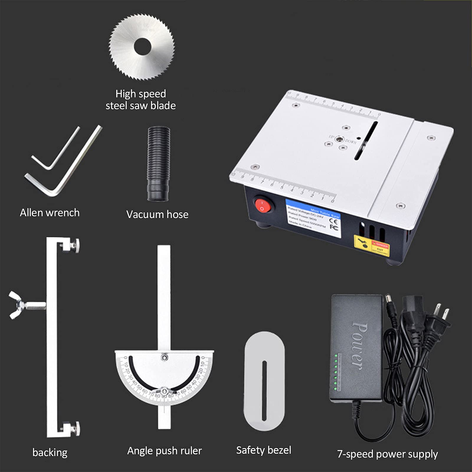Mini Table Saw with 7-Speed & Miter Gauge - 5000RPM for DIY Woodworking