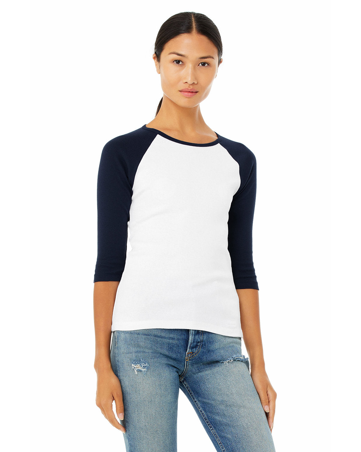 Bella + Canvas B2000 Women's 3/4 Sleeve Baby Rib Contrast Raglan T-Shirt - Soft Comfort Fit for Casual Wear, Yoga & Everyday Outfits
