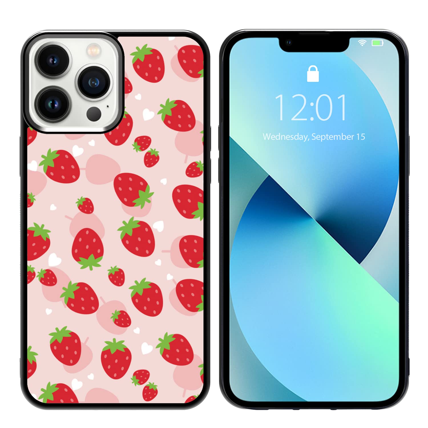 Kawaii Strawberry Phone Case for iPhone 13 Pro Max (6.7 Inch) - Shockproof Protective Cute Pink Cover for Girls & Women | Perfect Gift for Teens, Birthday & Valentine's Day | Compatible with Black & Pink iPhones