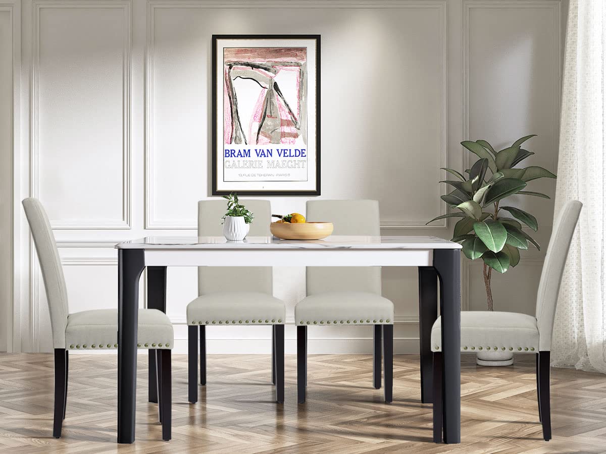 NAFORT Upholstered Dining Chairs Set of 2 - Modern Kitchen & Dining Room Chairs with Nailhead Trim, Linen Fabric, High-End Tufted Design, Solid Wood Frame in Light Sage - Perfect for Farmhouse, Cottage & Contemporary Dining Spaces