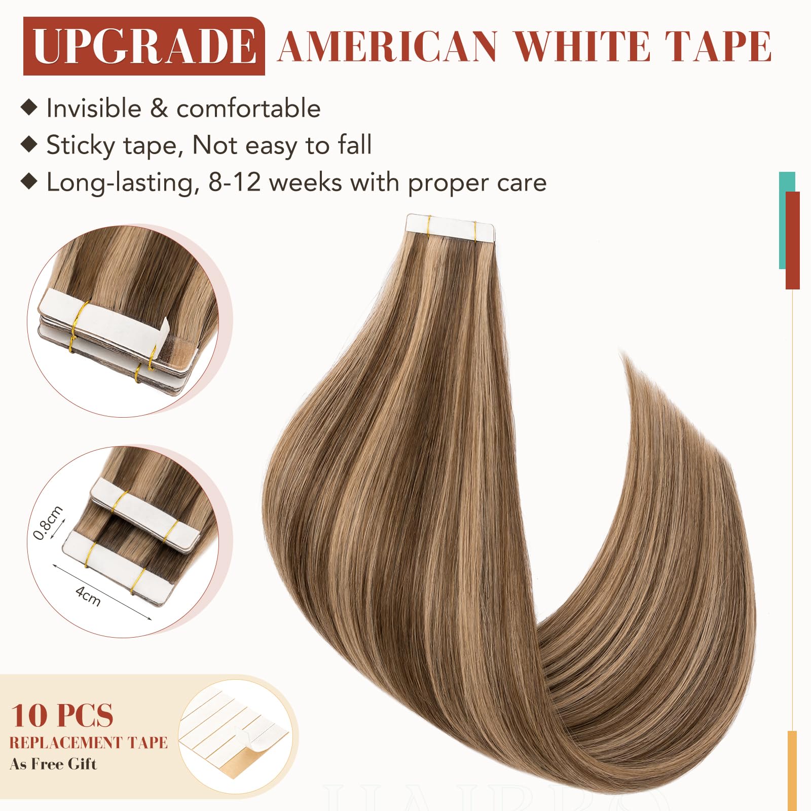 Hairro Glue-In Human Hair Extensions 14 Inch 40g 20pcs - Double Sided Tape Weft for Balayage Highlights (#4P27 Medium Brown & Dark Blonde) | Natural Look for Parties, Weddings & Daily Styling