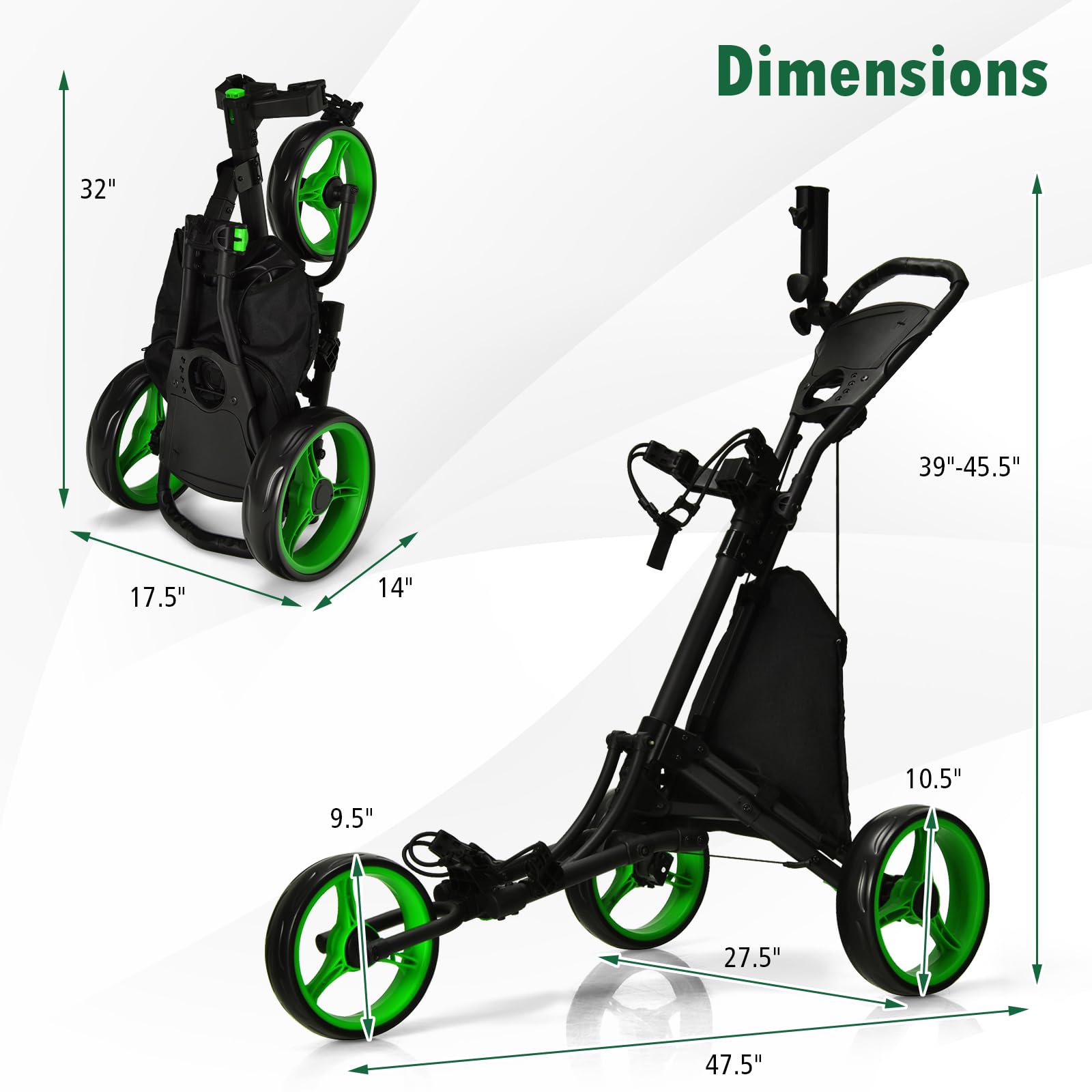 ULTIMATE 3 Wheel Golf Push Cart - Lightweight Aluminum Folding Golf Caddy with Elastic Strap, Umbrella Holder & Drink Pocket | Features Scorecard Storage, Insulated Cooler Bag, Adjustable Handle & Foot Brake | Perfect for Walking Golfers, Seniors & Course Practice