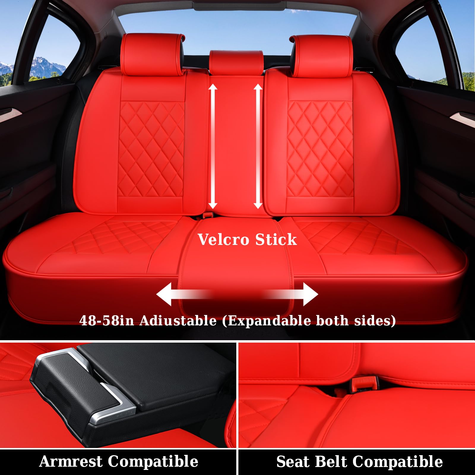 Premium Faux Leather Waterproof Car Seat Covers Full Set - Universal 5-Piece Front & Back Seat Protectors for Most Vehicles (Red) - Perfect for Family Cars, SUVs & Daily Commuting