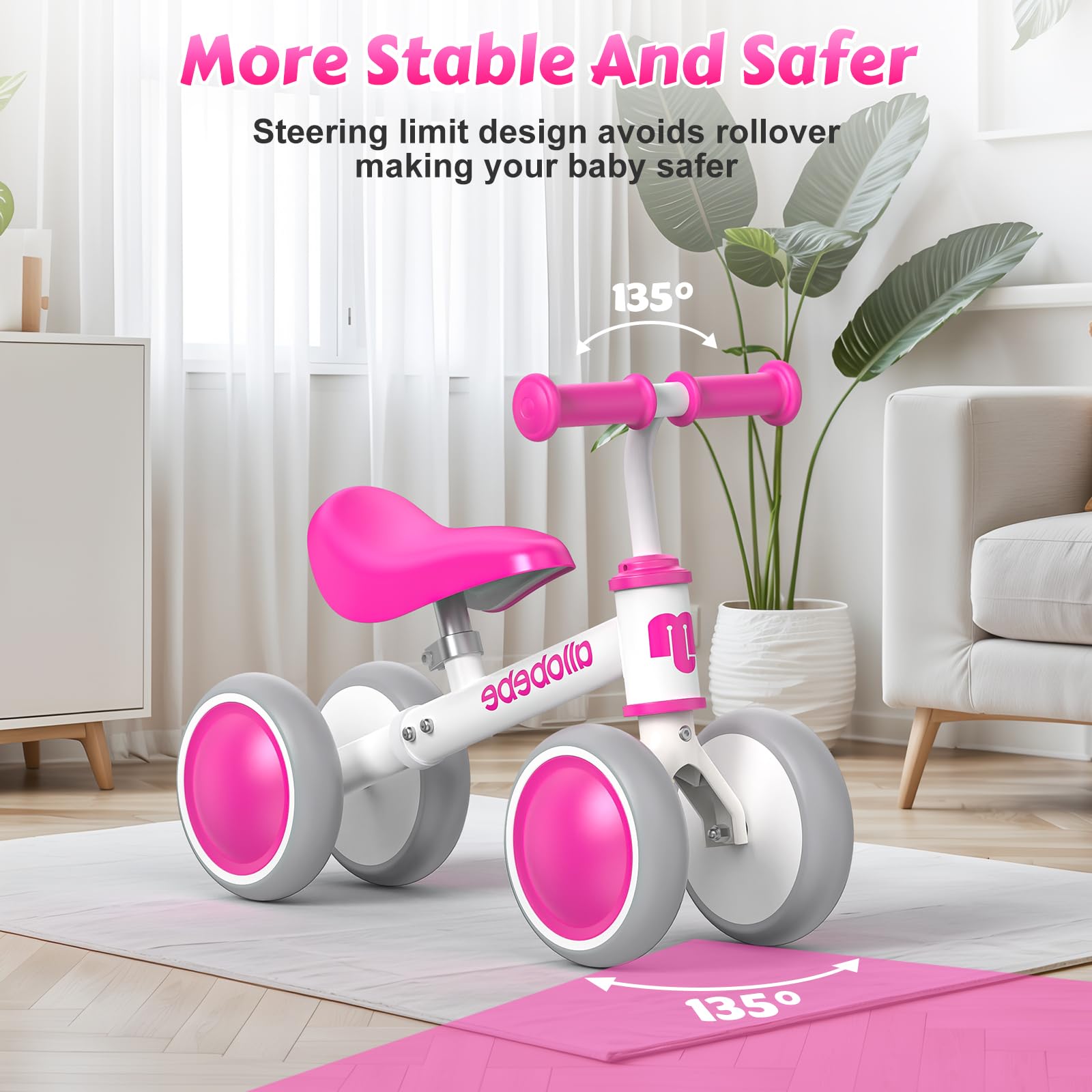 Allobebe Baby Balance Bike for Toddlers 12-36 Months - Adjustable Seat, Silent 3 Wheels, First Bike Gift for 1 Year Old Girls & Boys - Perfect for Learning to Walk, Run & Ride Indoors/Outdoors