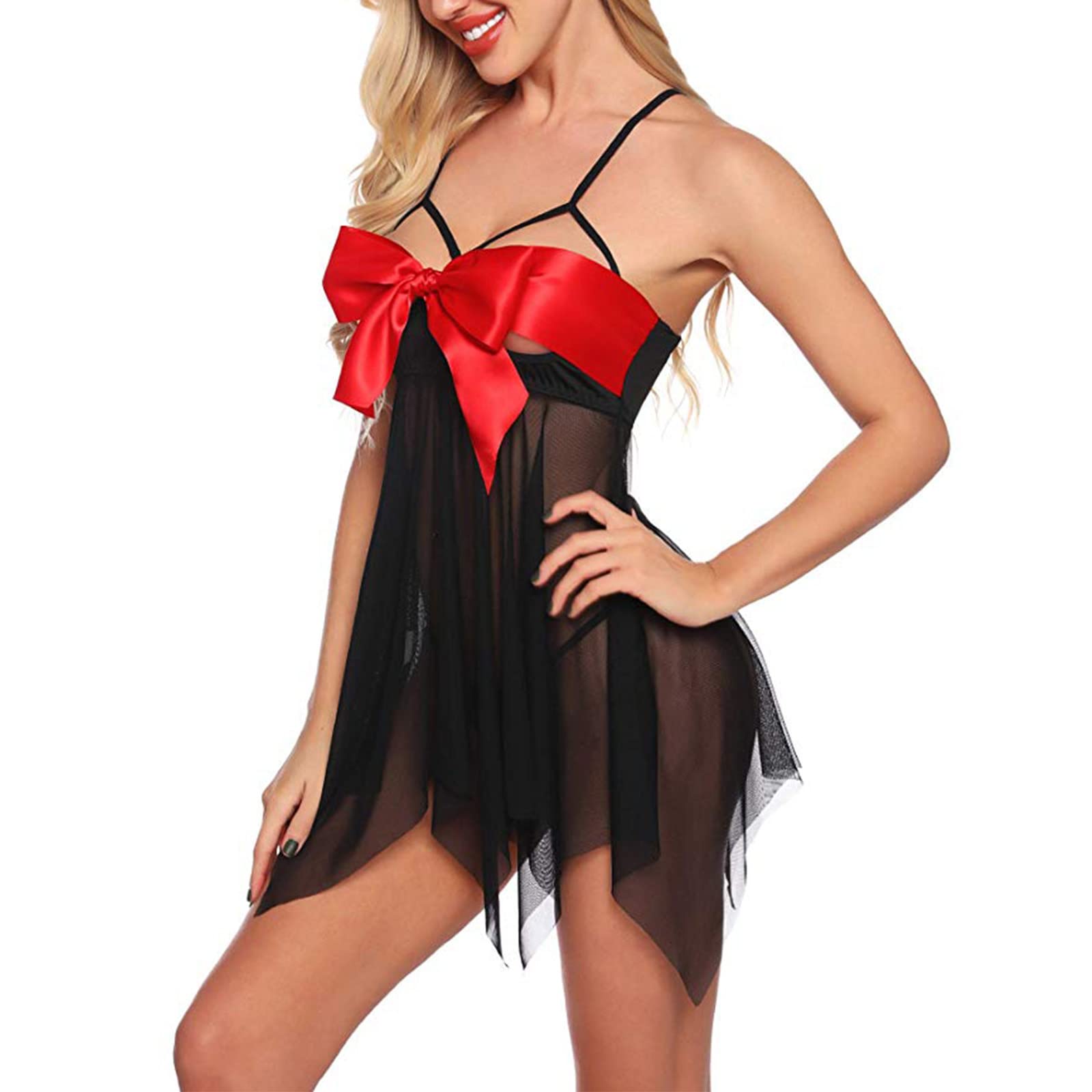 Sexy Babydoll Lingerie for Women - Sheer Lace Chemise Nightgown with Bowknot Detail | Romantic Sleepwear & Intimate Apparel for Special Occasions, Honeymoon Nights and Boudoir Photography