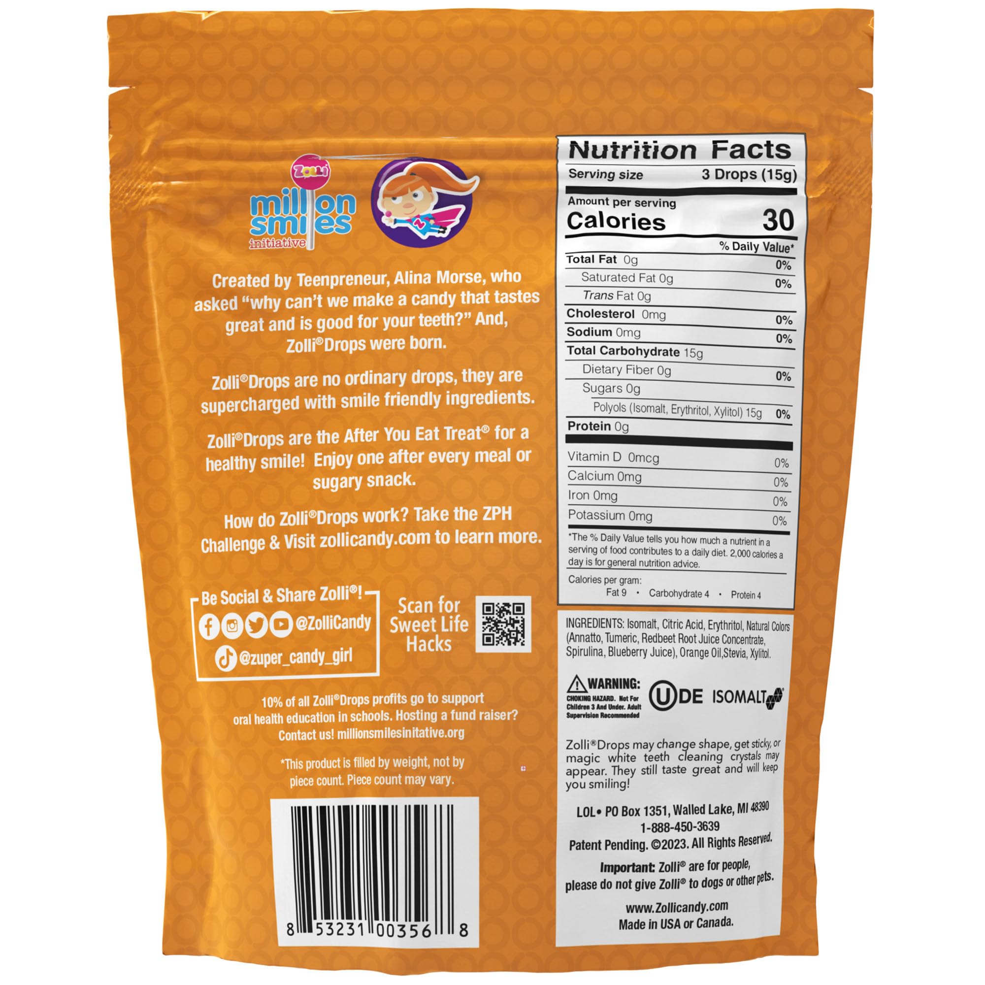Zolli Drops Fruit Vegan Candy 3oz - Sugar-Free Xylitol Dental Friendly Snacks, Assorted Natural Fruit Flavors for Kids & Adults - Perfect for Office, Travel and Healthy Lifestyle