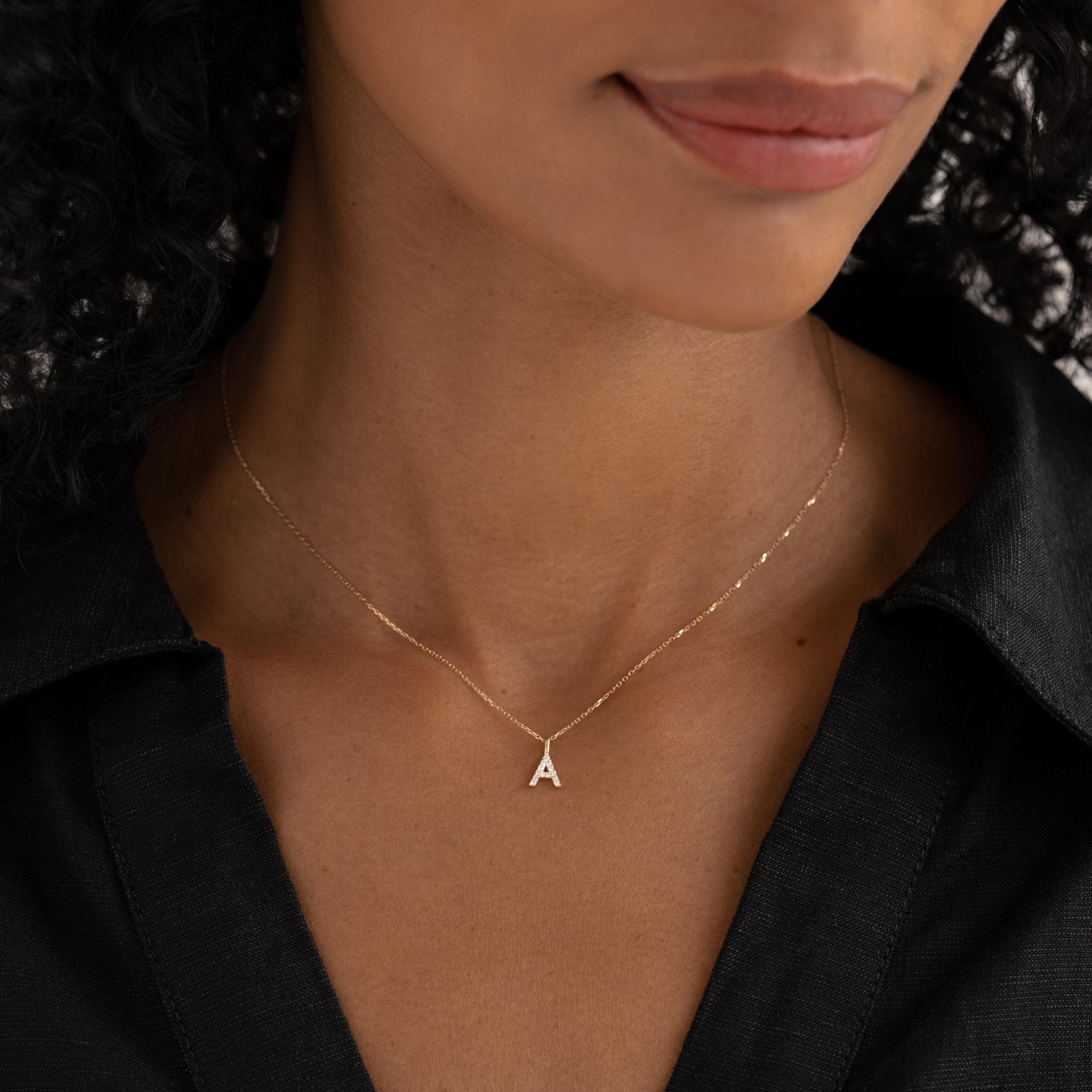 14K Gold Diamond Initial Pendant Necklace - Personalized Name Jewelry Gift for Women - Perfect for Birthdays, Anniversaries & Special Occasions