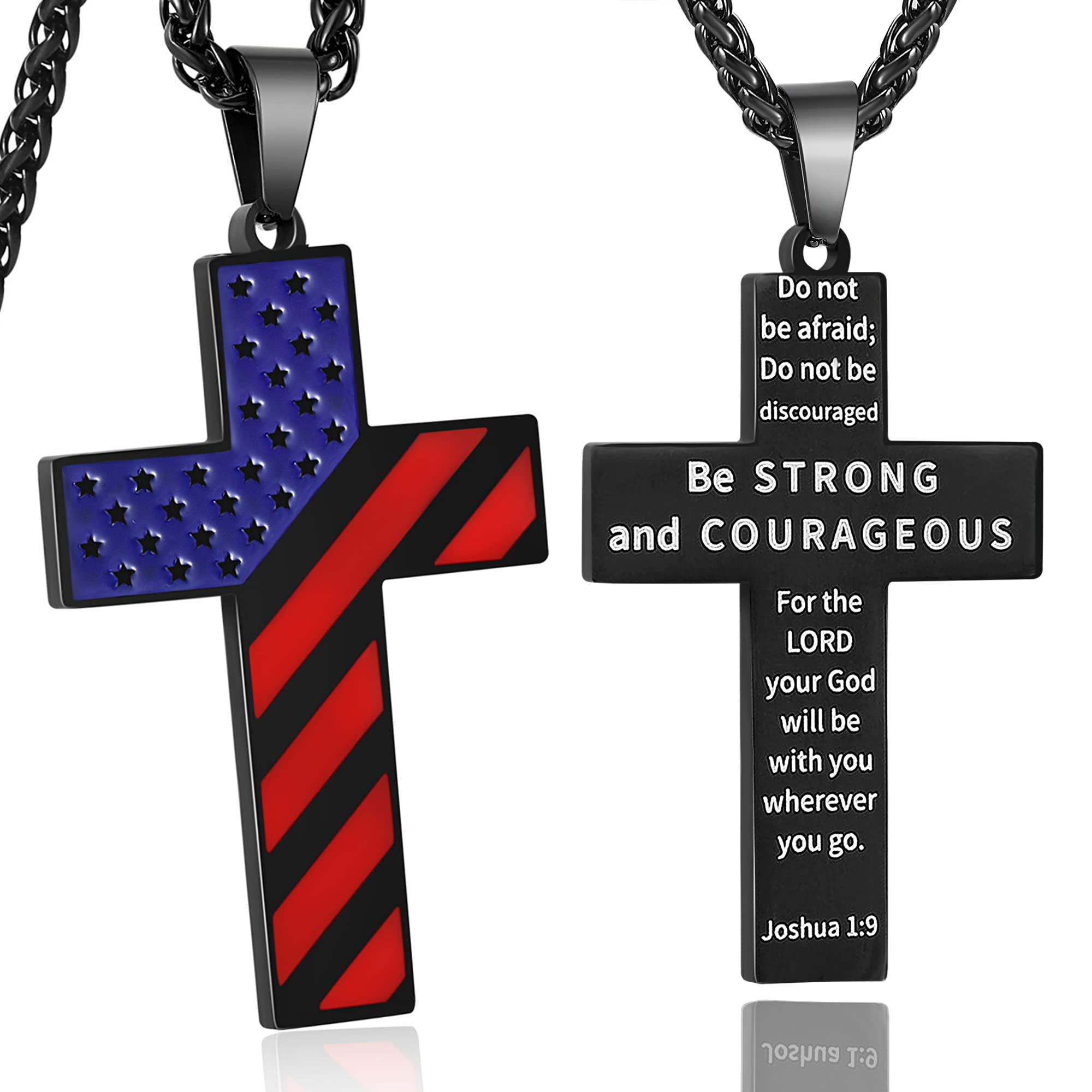 KLIFOWDY American Flag Cross Pendant Car Mirror Hanging Accessories - Black Blue Red Design, Interior Car Decor for Men & Women, Perfect Gift for Patriotic Drivers & Road Trips