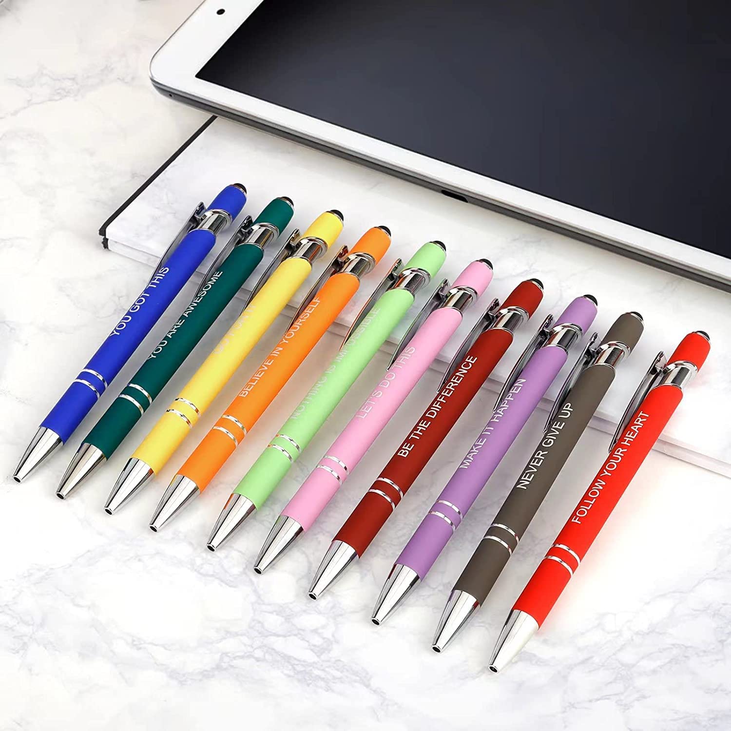 50 Pack Inspirational Pens with Stylus Tip - Motivational Ballpoint Pens Bulk, Funny Office Supplies for Women & Coworkers - Black Ink - Perfect for Gifts, Meetings & Daily Motivation