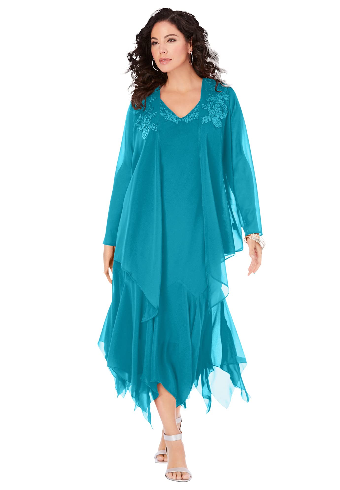 Roaman's Women's Plus Size Sequin Jacket Dress Set - Elegant Evening Outfits for Parties, Weddings & Special Occasions