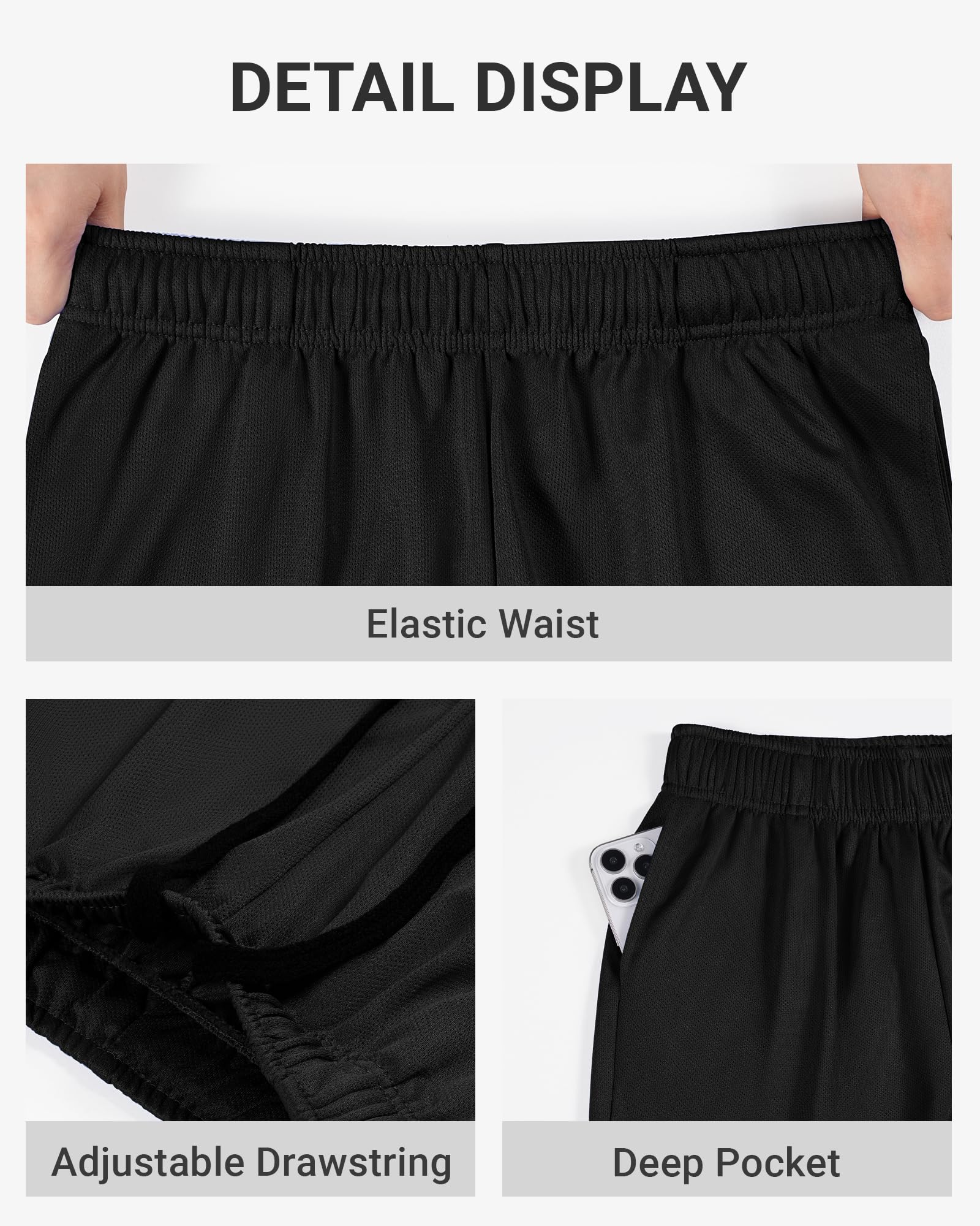 5 Pack Boys Basketball Shorts - Quick Dry Youth Athletic Shorts with Pockets for Kids Ages 7-14 | Perfect for Basketball Practice, Gym Workouts & Summer Sports Activities