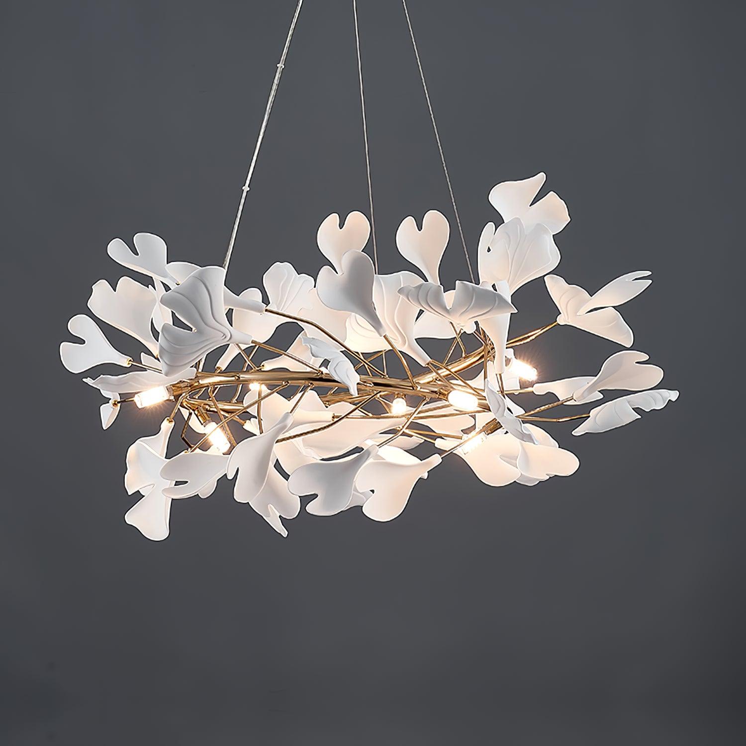 Elegant Ginkgo Leaf Chandelier - Modern Gold Ceiling Light Fixture for Dining Room, Living Room & Bedroom Decor