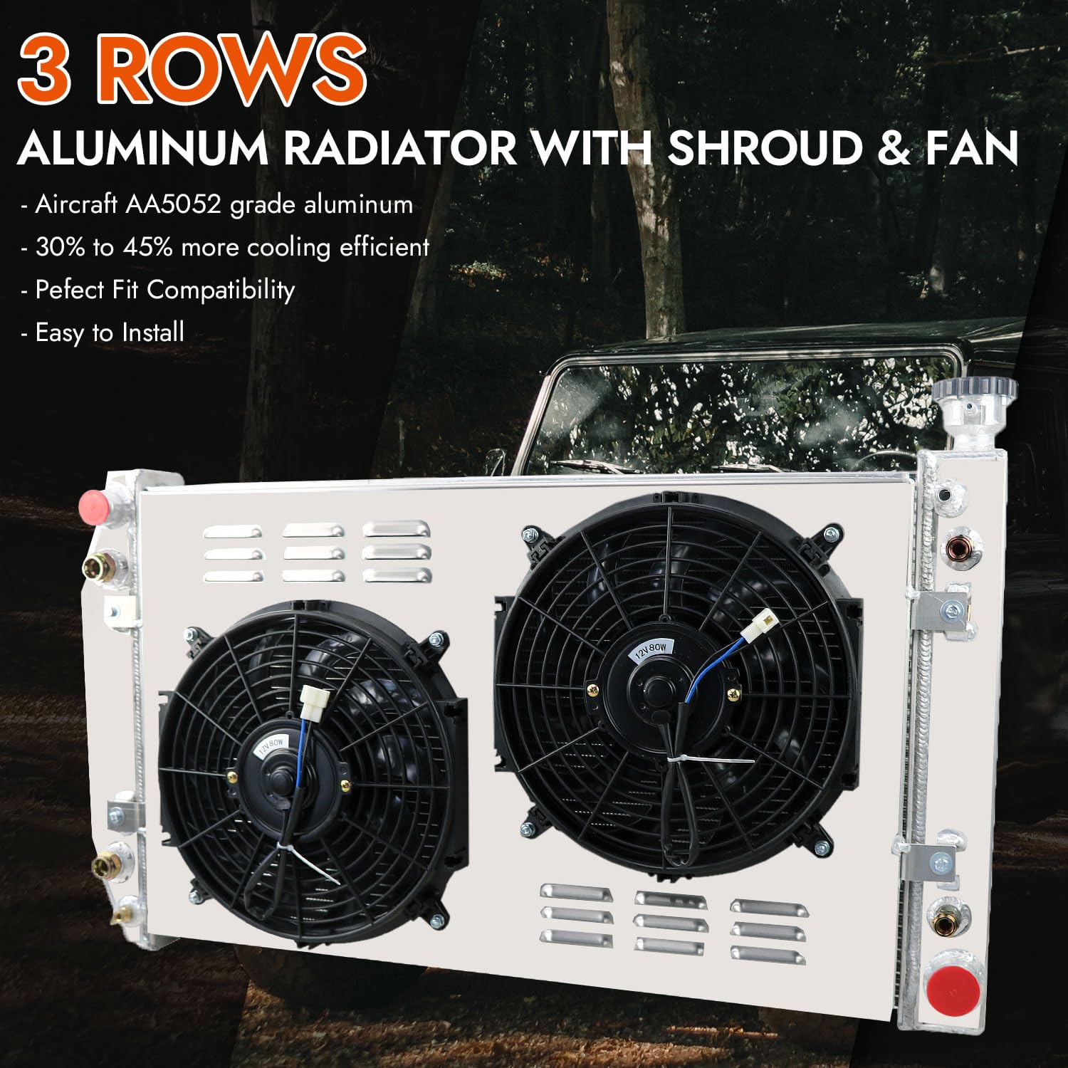 High-Performance 3-Row Aluminum Radiator for 1988-1999 Chevy GMC C/K/R/V/P 1500 2500 3500 Trucks - Fits Suburban, Blazer, Silverado, Cheyenne, Sierra WT with 5.0L & 5.7L V8 Engines - Includes Crossflow Design, Shroud, Fan & Thermostat Relay - Perfect for Off-Roading, Towing & Heavy-Duty Use