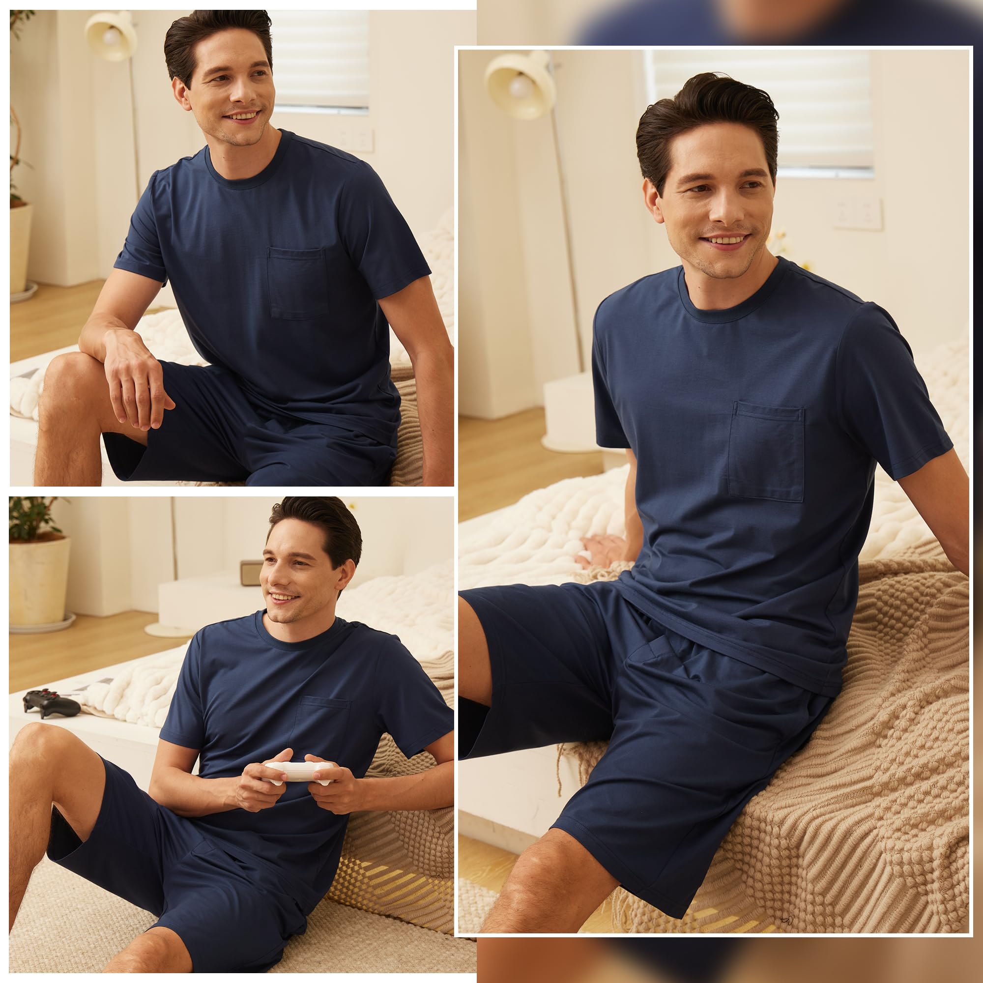 BAMBOO COOL Men's 2-Piece Pajama Set - Soft & Breathable Short Sleeve Sleepwear with Pockets | Lounge, Sleep & Summer Comfort | Perfect for Home, Travel & Relaxation