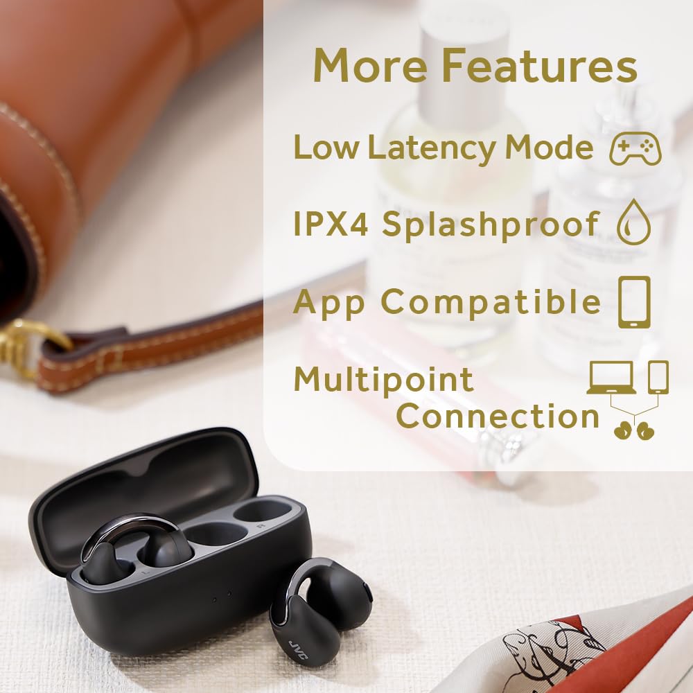 JVC HANP1T Open Ear True Wireless Earbuds with Bluetooth 5.3, 24H Playtime, IPX4 Waterproof & Built-in Mic - Comfortable Clip-On Design for Running, Cycling & Outdoor Activities