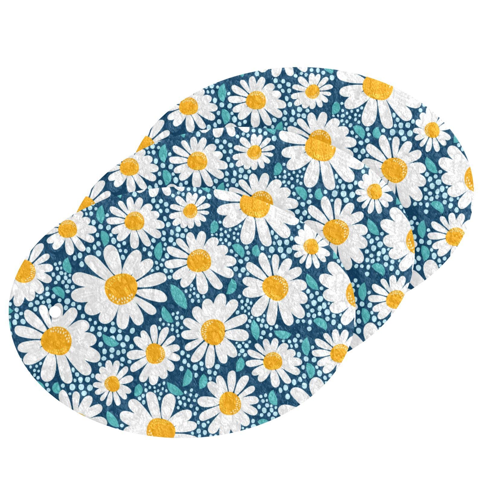 Kcldeci 3 Pack Chamomile Flower Scrub Sponges - Non-Scratch Dishwashing Sponges for Pots, Pans & Dishes - Durable Kitchen Cleaning Pads for Household Use (Perfect for Daily Dishwashing & Tough Stains)