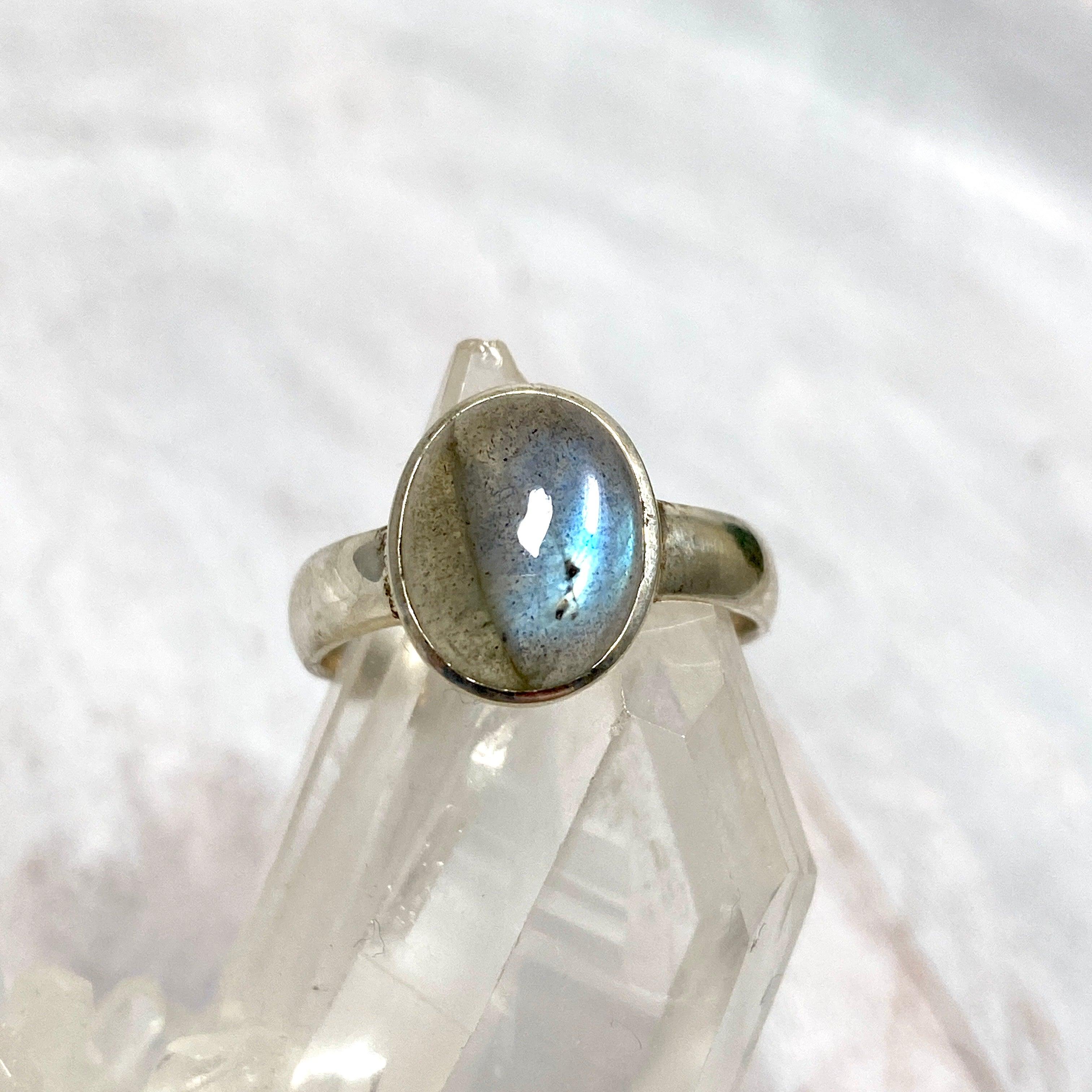 Labradorite Petite Oval Cabochon Ring with Simple Band - Dainty Gemstone Jewelry for Women | Perfect for Everyday Wear, Office & Special Occasions