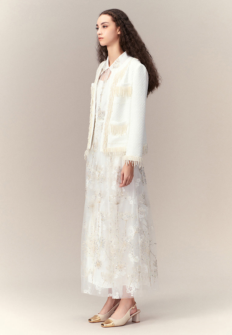 Elegant Pearl Embellished Jacket for Women - Stylish Outerwear for Parties, Weddings & Special Occasions