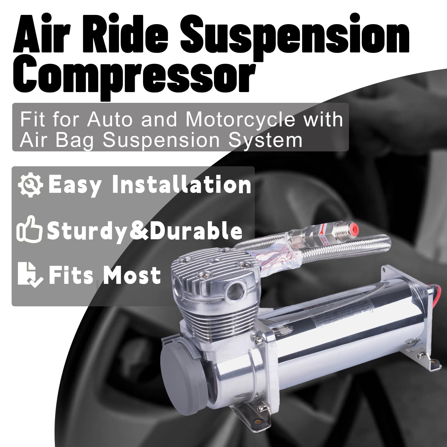 2PCS 200PSI Heavy Duty Air Compressor for Train Horn & Air Ride Suspension - 3/8 NPT 12V Silver - Perfect for Trucks, Cars & Motorcycles (Great for Off-Roading & Emergency Signaling)