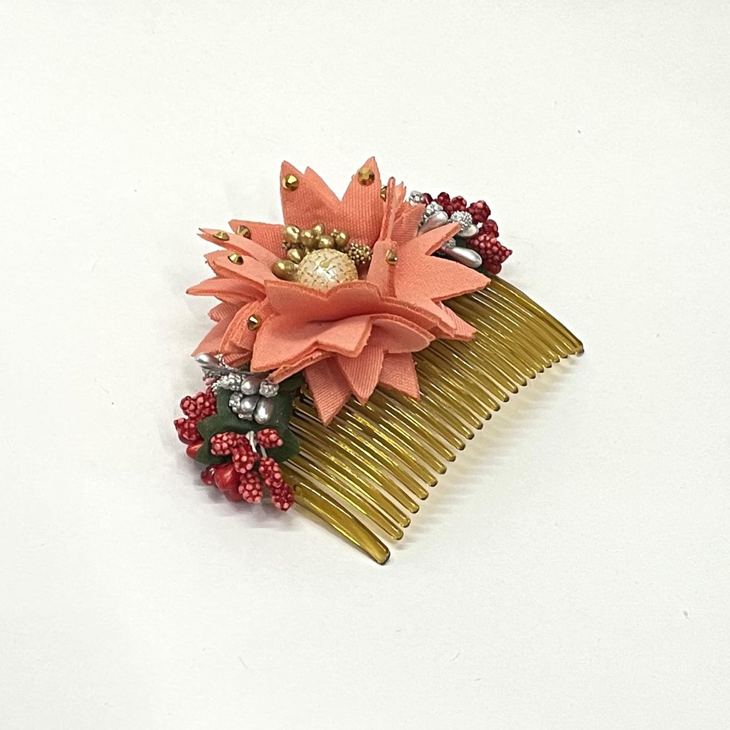 Elegant Bridal Hair Comb Clip with Peach Flower - Stylish Hair Accessories for Women, Wedding & Special Occasions | Perfect for Updos, Buns & Hairstyles