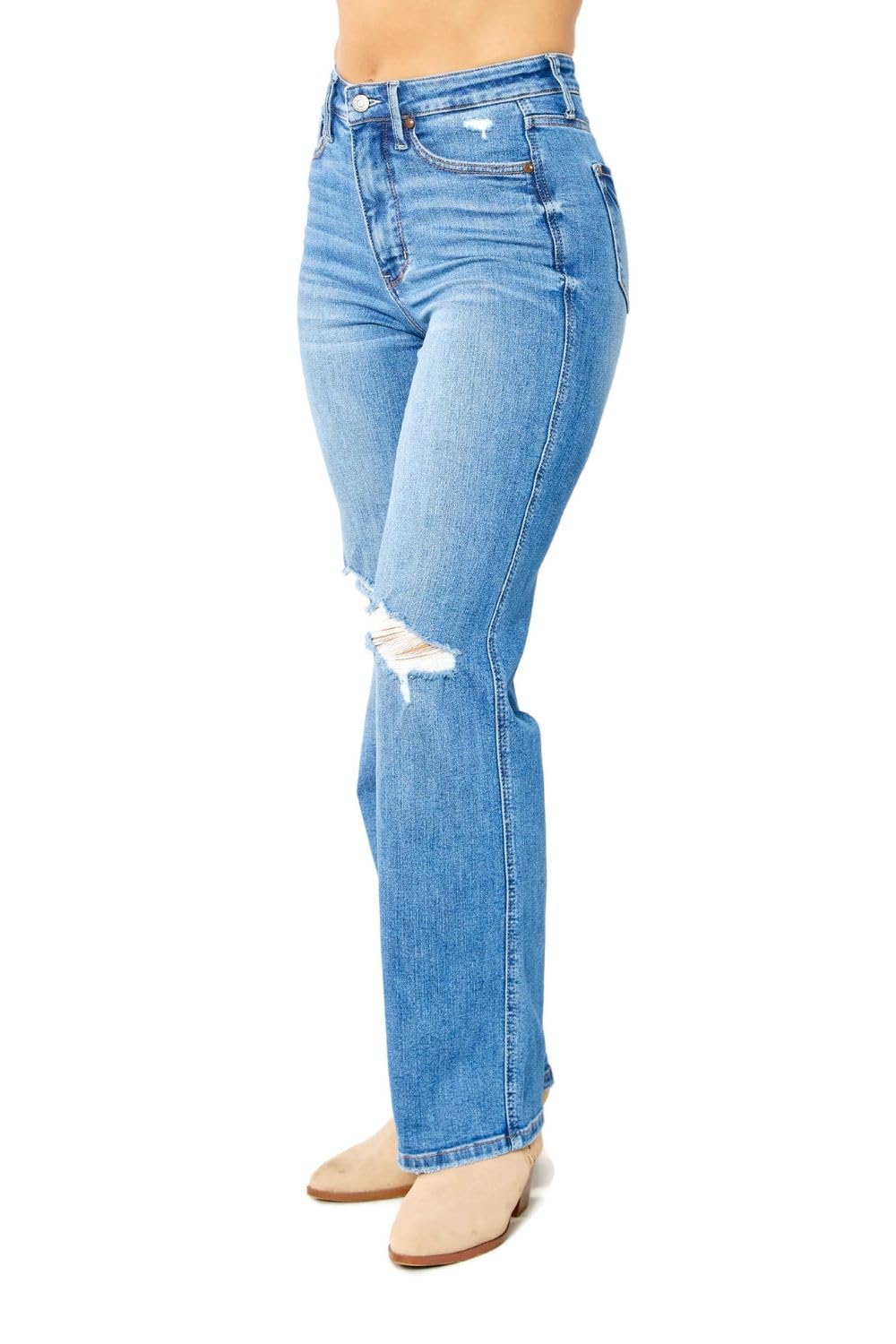 Judy Blue Women's High Rise Tummy Control Straight Leg Jeans - 5 Pocket Stretch Denim Pants for Comfort & Style | Perfect for Work, Casual Wear & Everyday Outfits