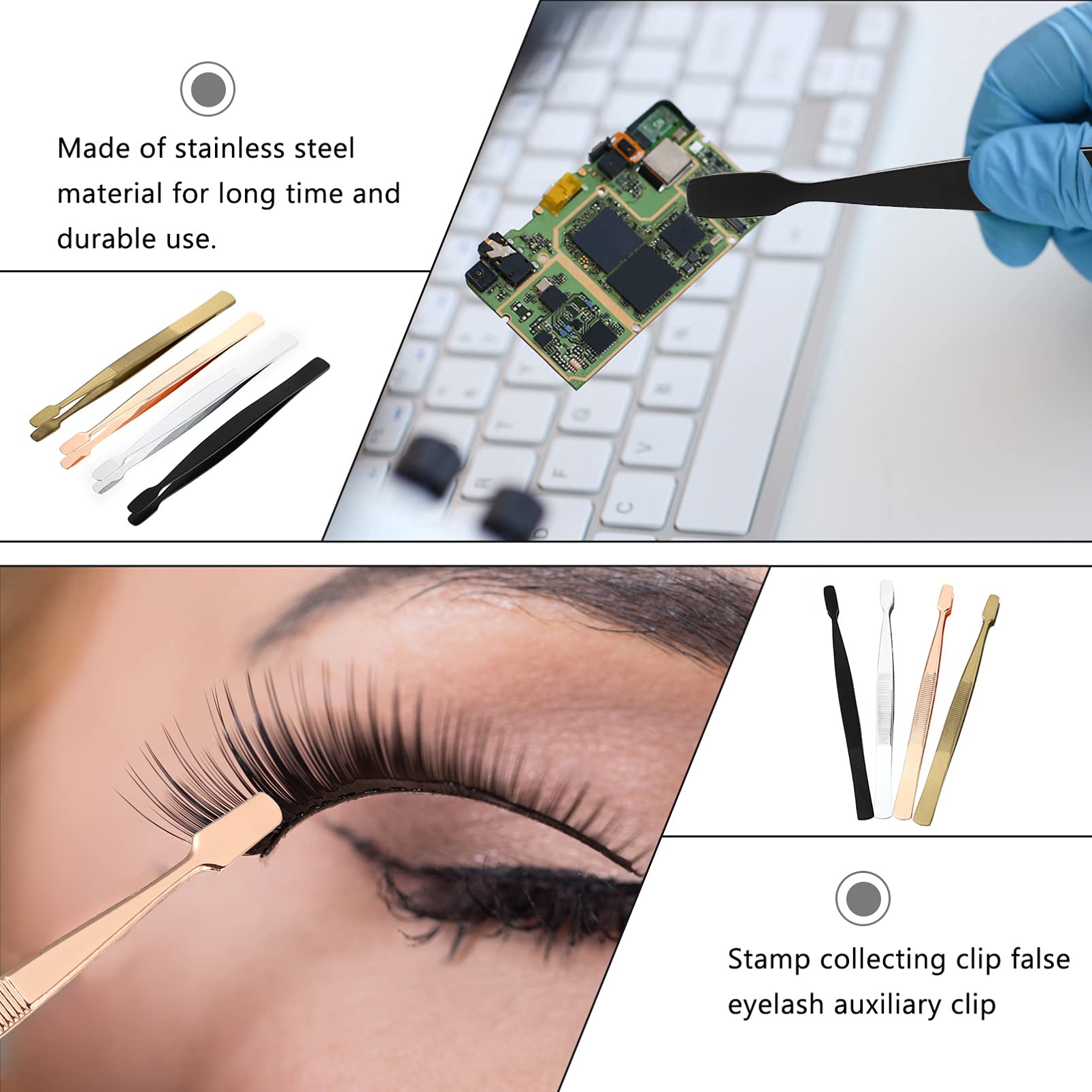 4pcs Stainless Steel Anti-Static Stamp Tweezers - Philatelic Collecting Tools for Stamps, False Eyelashes & Crafts - Precision Stamp Picker, Eyelash Applicator & Hobby Accessories