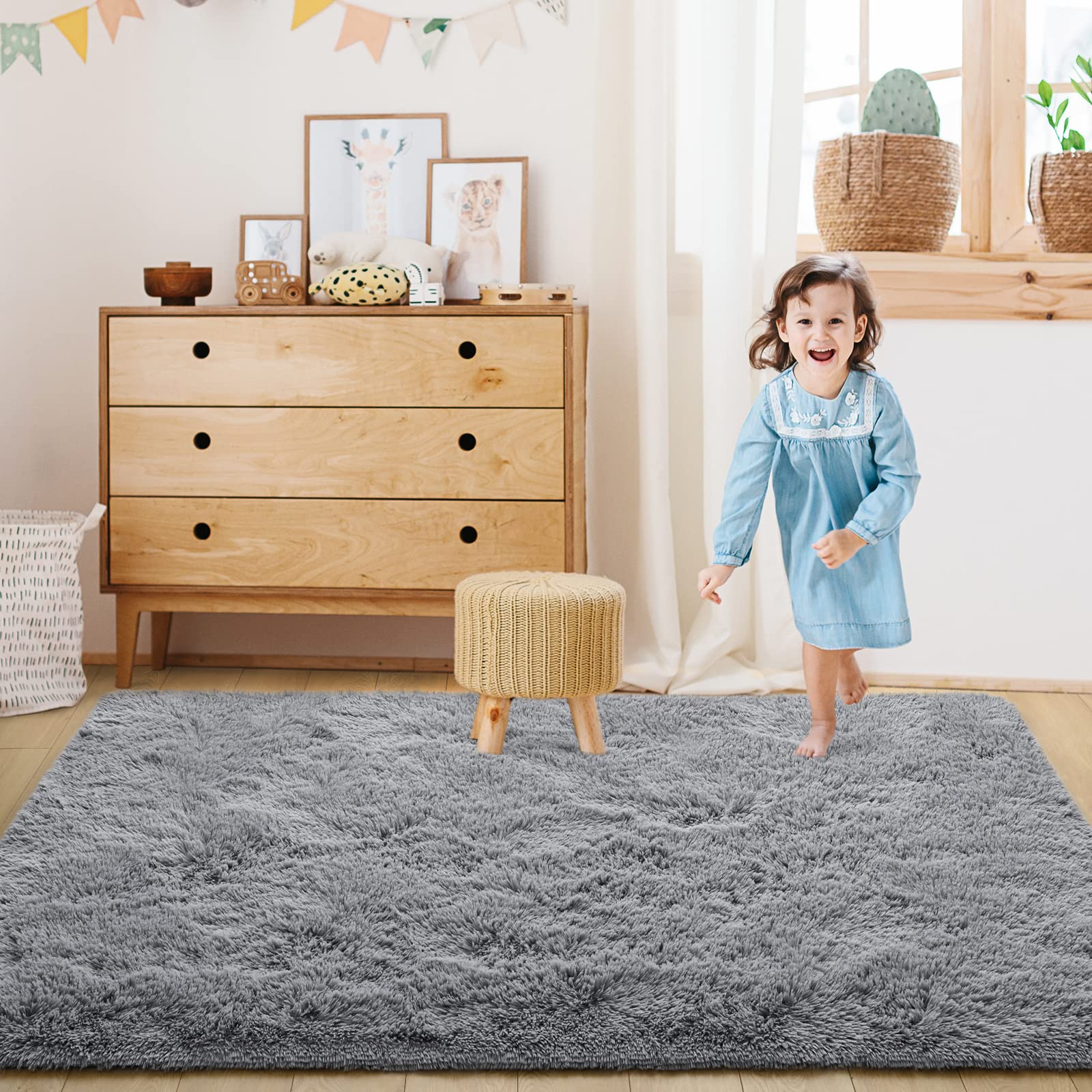Super Soft Fluffy Shaggy Rugs 3x5 Feet - Plush Fuzzy Area Rugs for Living Room, Bedroom, Nursery & Kids Room | Non-Slip Indoor Floor Carpet in Grey | Perfect for Home Decor, Dorm Room & Cozy Spaces