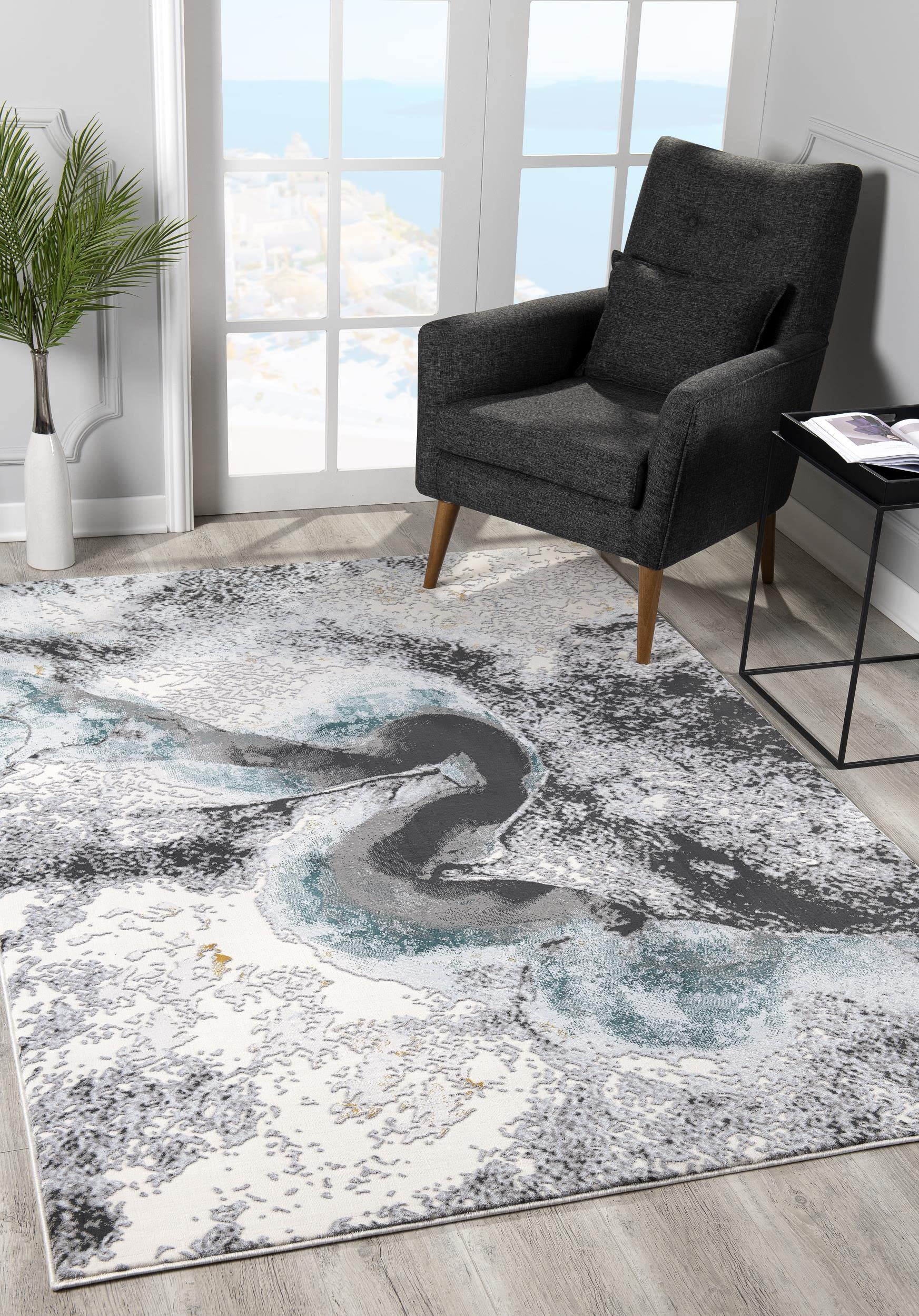 Modern Abstract Area Rug 5x8 Feet - Oasis Collection Multicolor Non-Slip Living Room Rug for Bedroom, Dining Room & Home Decor