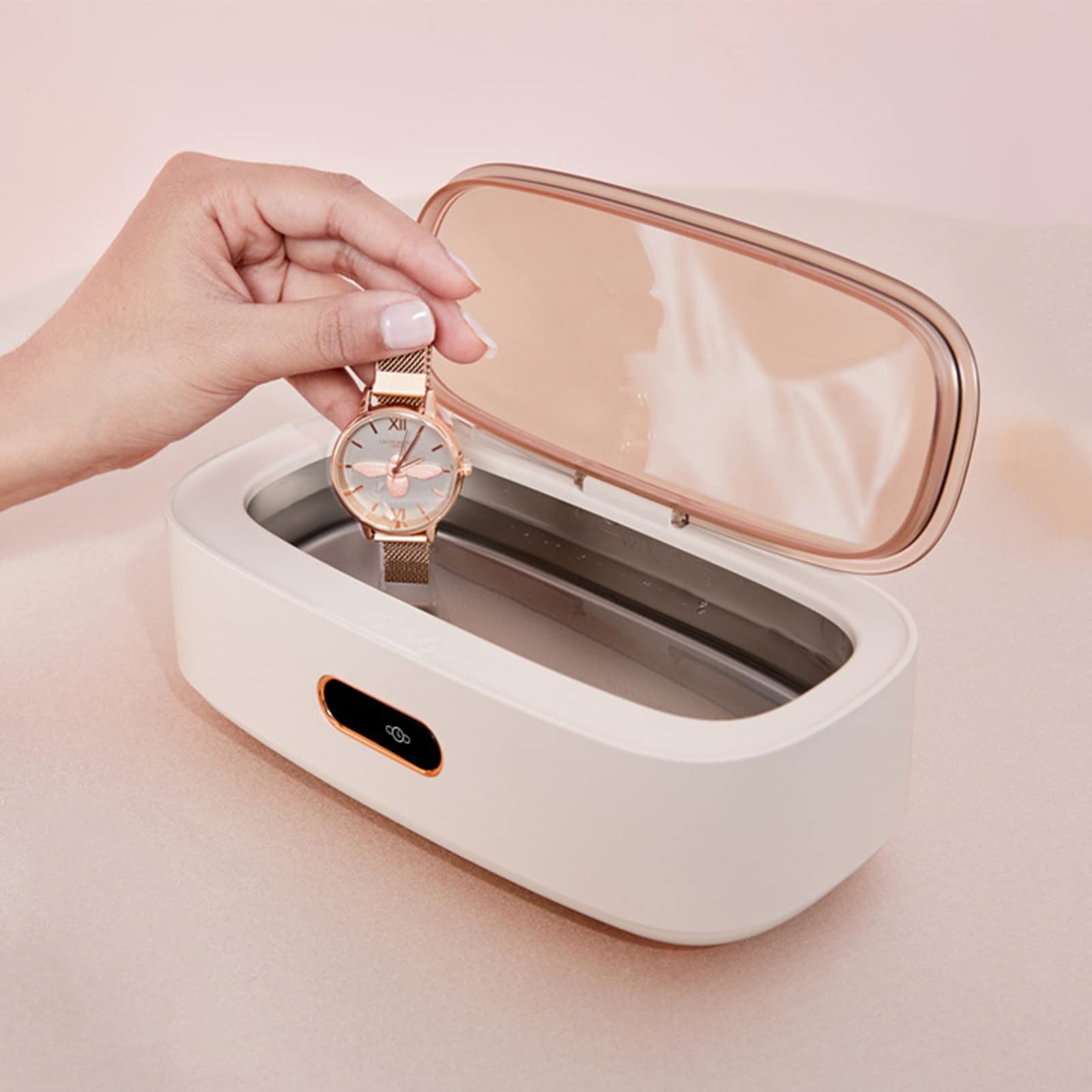 TXTC 300ML Ultrasonic Jewelry Cleaner - Portable & Quiet 45KHz Sonic Cleaner for Gold, Silver, Watches, Glasses, Retainers | Home & Travel Jewelry Care Solution (White)