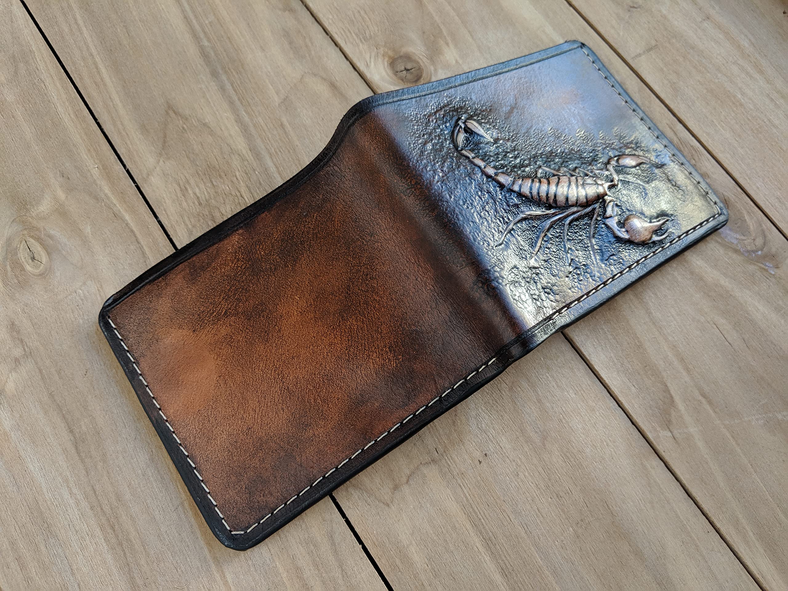 3D Genuine Leather Scorpion Men's Bifold Wallet - Handmade Carved & Tooled Leather Wallet with Airbrush Art - Custom Personalized Gift for Men - Perfect for Everyday Use & Special Occasions