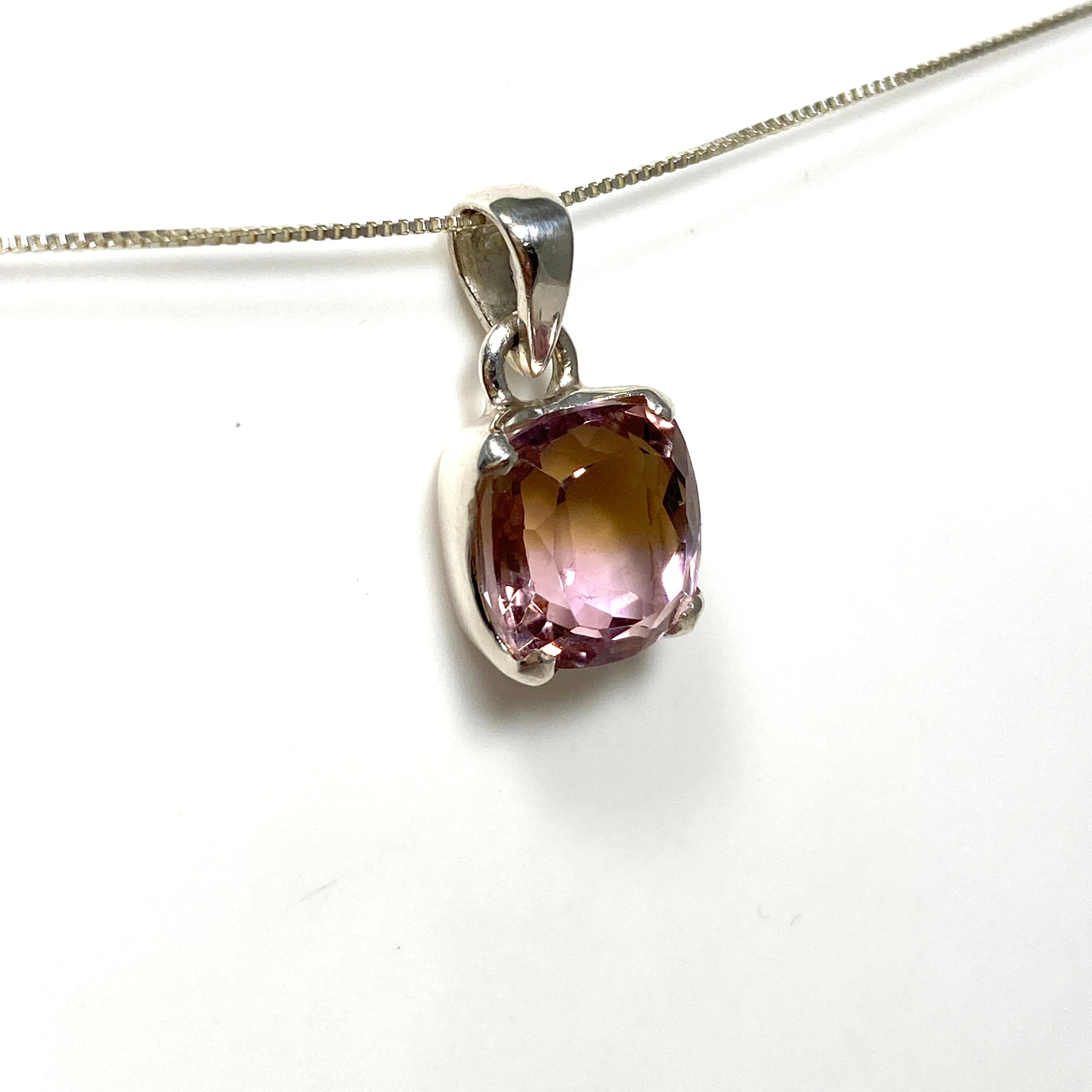 Natural Ametrine Square Faceted Pendant Necklace - 925 Sterling Silver Jewelry for Women - Perfect for Gifts, Parties & Special Occasions