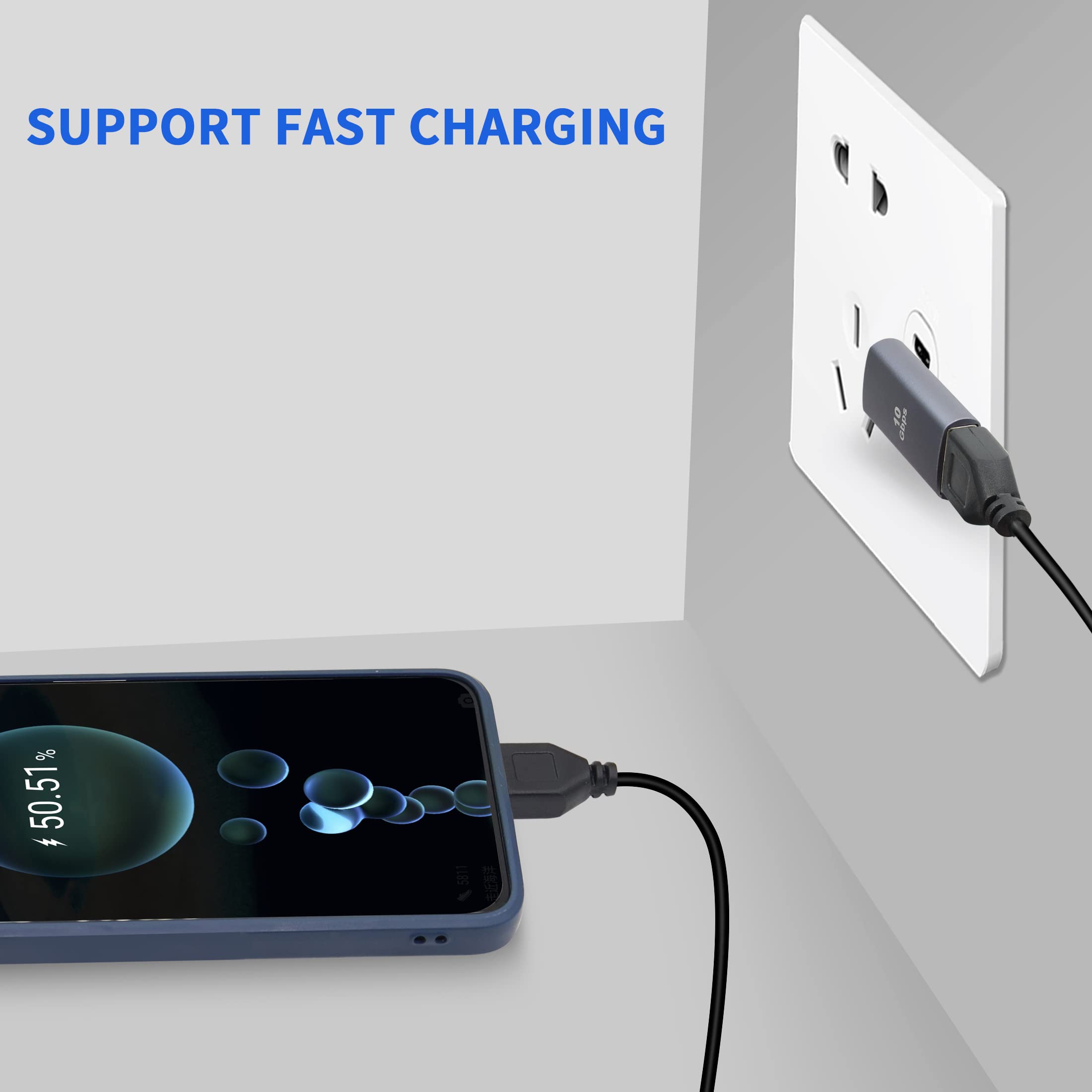 QIANRENON 90 Degree USB 3.1 Adapter - Left Angle USB A Male to Female Coupler - 10Gbps High Speed Data Transfer - Compatible with Power Banks, Tablets, Laptops (2 Pack) - Perfect for Tight Spaces & Cable Management