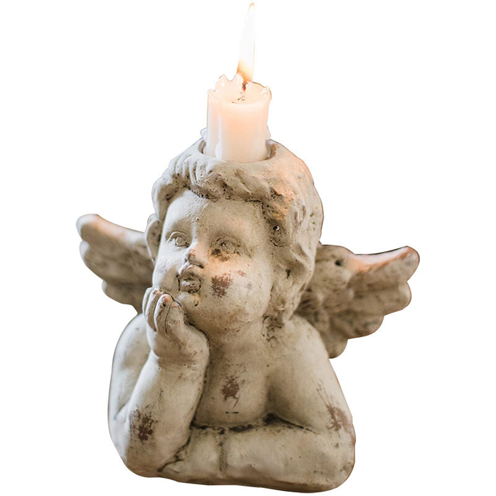 Ceramic Cupid Angel Candlestick Holder - Elegant Outdoor Garden Decor, Fairy Garden Ornament for Courtyard, Patio & Home Office | Perfect for Wedding Decorations, Romantic Gifts & Seasonal Displays