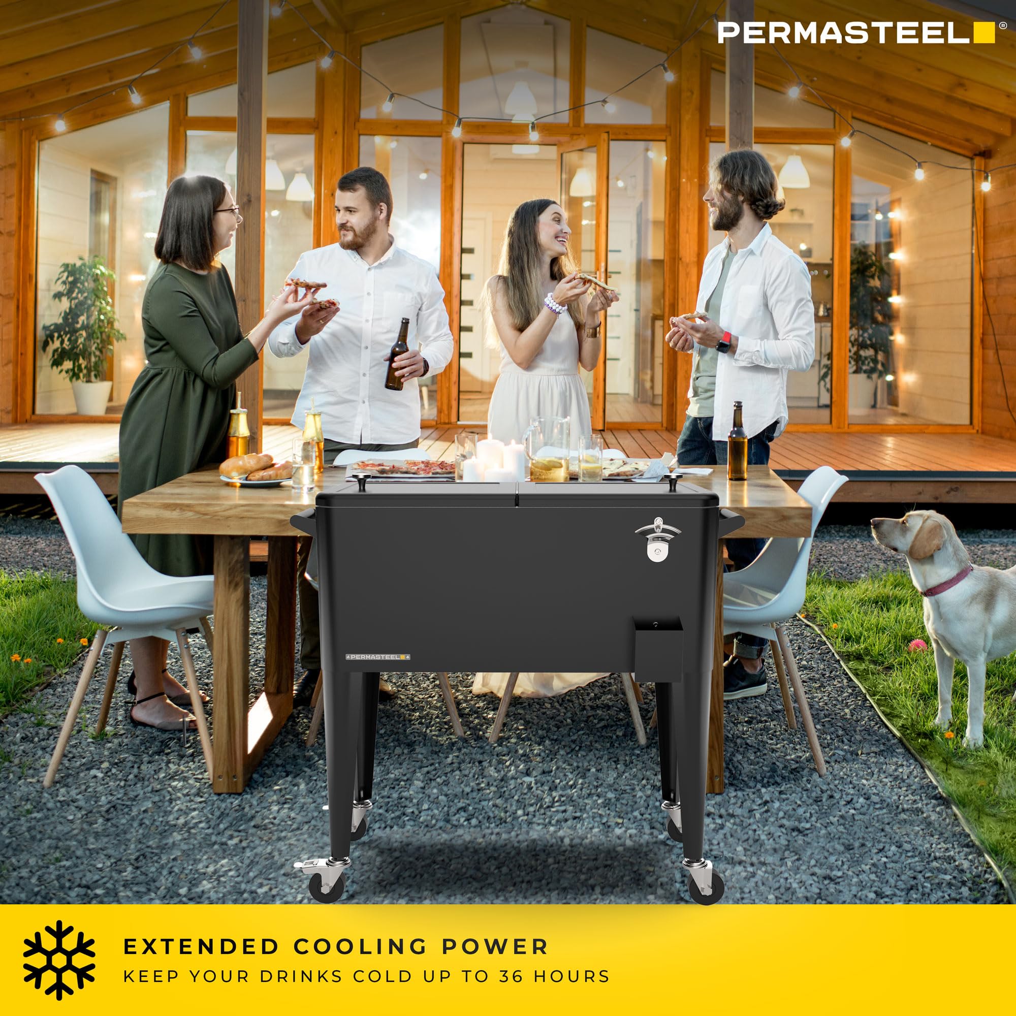 Permasteel 80-QT Classic Outdoor Patio Cooler with Wheels & Handles - Retro Design Beverage Bar Cart for Backyard, Picnics & Tailgating - Perfect for Outdoor Parties, Camping & Beach Trips