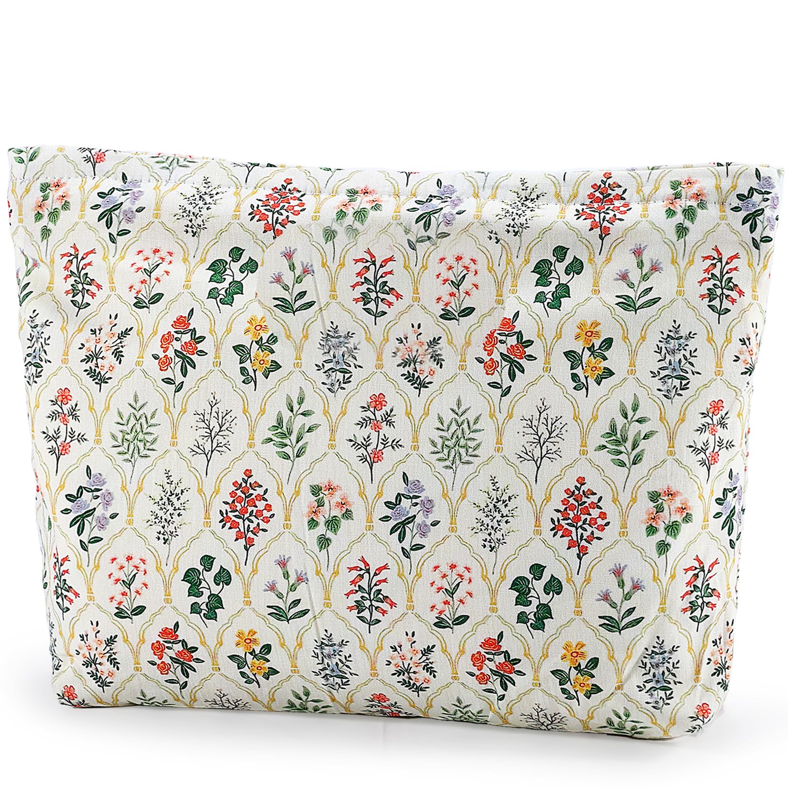 URSKYTOUS Large Floral Makeup Bag for Women - Cute Leaf Print Cosmetic Pouch with Zipper, Aesthetic Travel Toiletry Organizer, Portable Purse Makeup Bag | Perfect for Travel, Gym, and Daily Essentials Storage