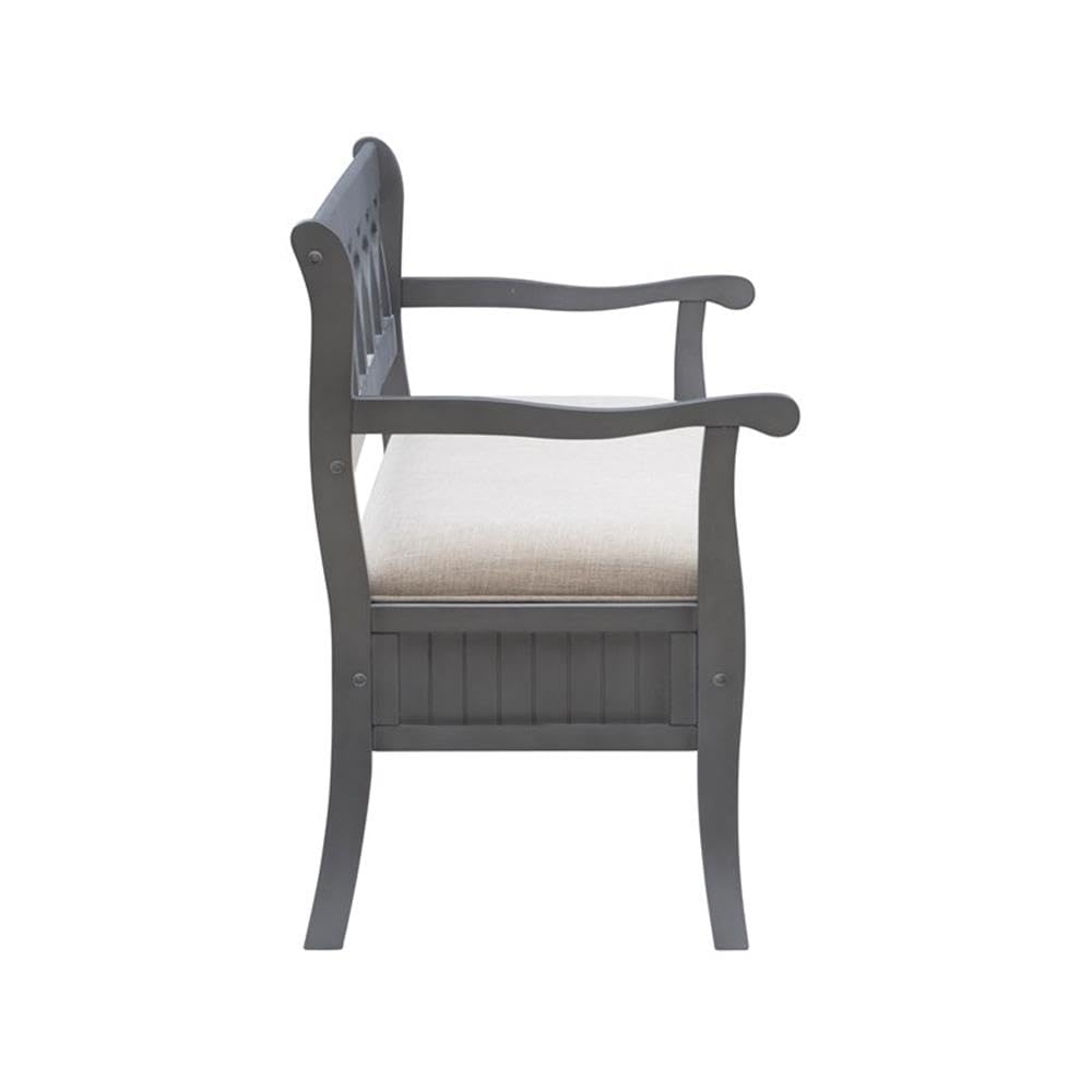 Pemberly Row Transitional Gray Wood Storage Bench - Stylish Entryway & Living Room Seating with Storage