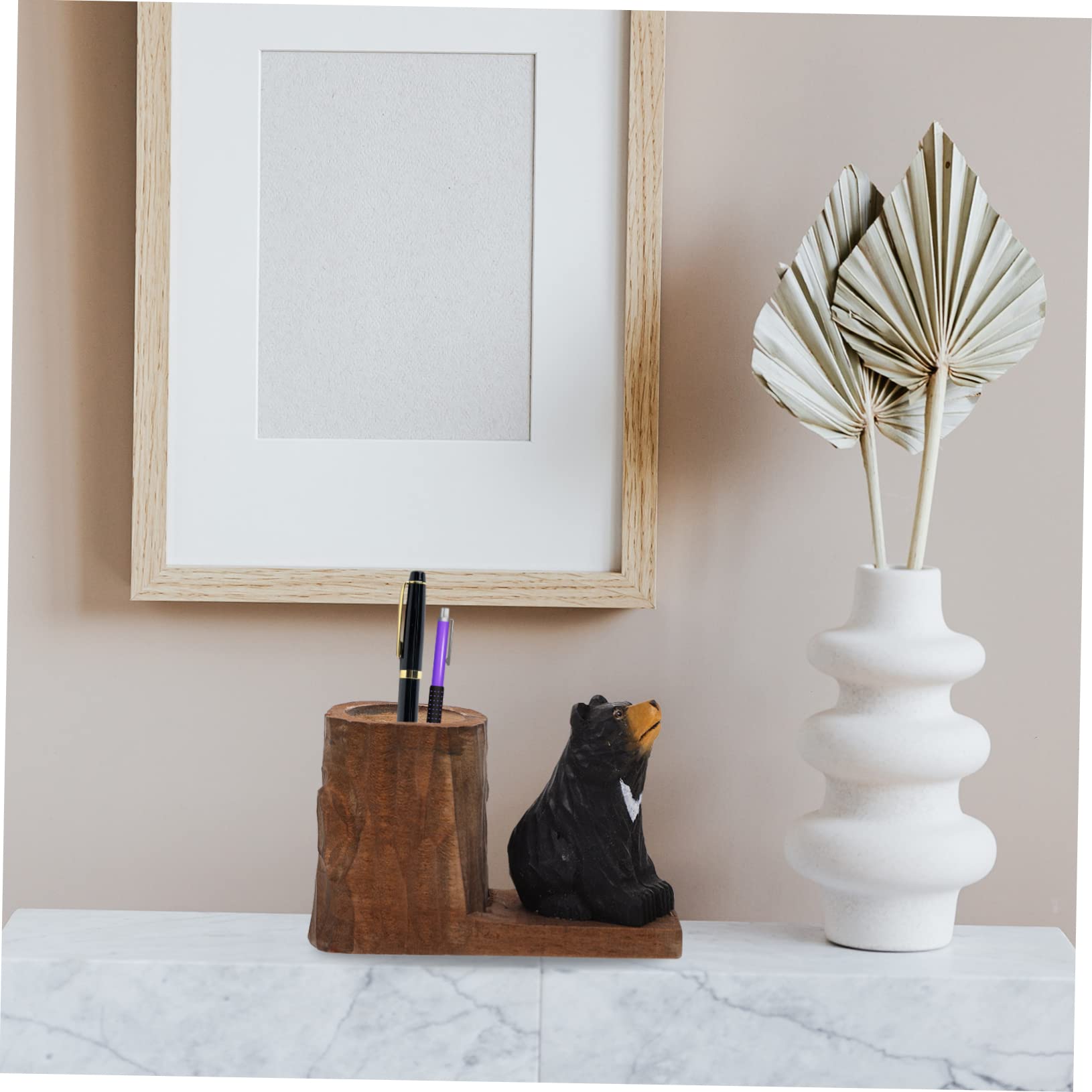 Wooden Bear Pen Holder - Cute Desk Organizer for Home & Office Decor