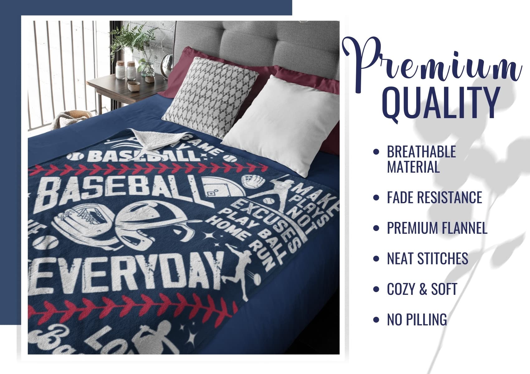 **Baseball Blanket for Boys & Adults - Soft Throw Blanket for Baseball Fans, Kids, Teens - 65