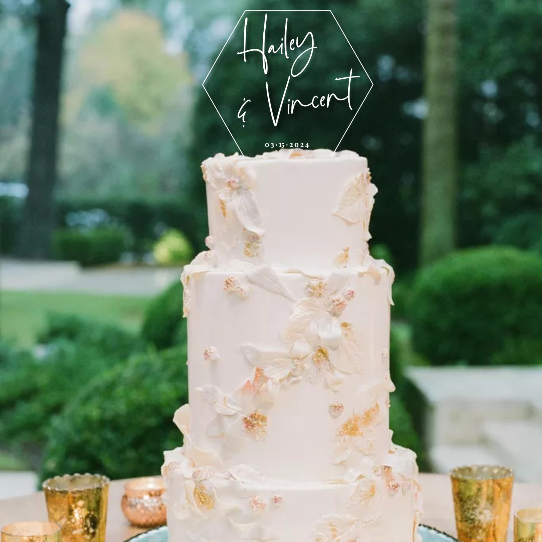 Custom Hexagonal Acrylic Wedding Cake Topper with Names - Personalized Lioness Design for Wedding Cakes, Anniversary & Special Celebrations