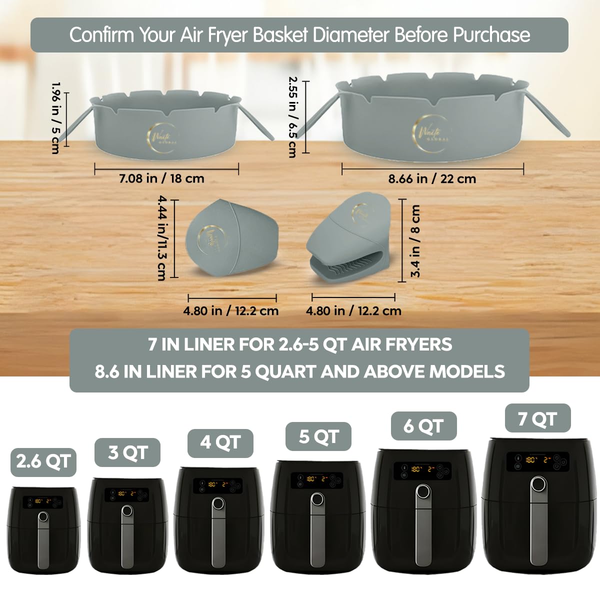 **Reusable Silicone Air Fryer Liners (2 Pack, 7-8.6 Inches) & 2 Heat-Resistant Mitts – Non-Stick, Easy Clean, Odor-Free for 2.6-5QT & Large Air Fryers – Perfect for Healthy Cooking & Meal Prep**
