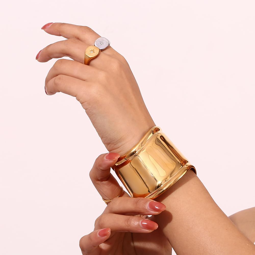 Roe Dolph Gold Cuff Bangle Bracelets for Women - Chunky Minimalist Open Wide Cuff Bracelet, Trendy Gold Bangle Jewelry - Perfect Gift for Birthday, Anniversary & Stocking Stuffers - Elegant Everyday Wear & Special Occasion Accessory