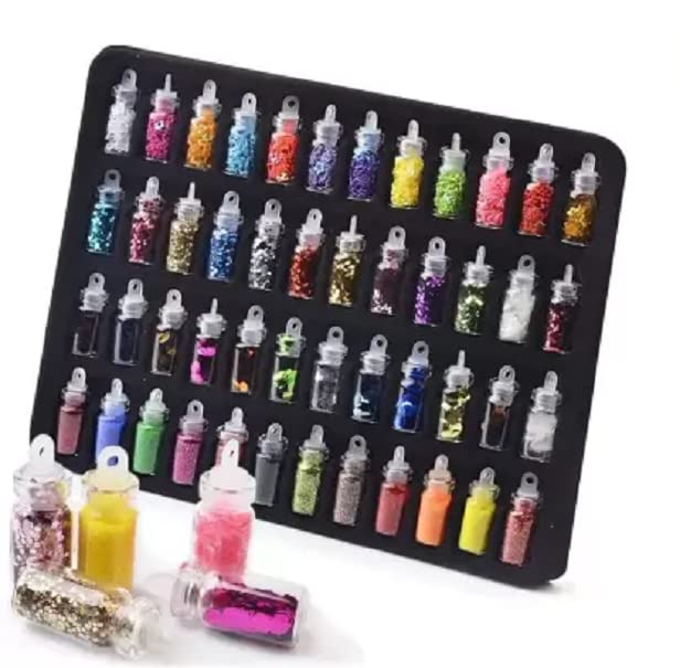 Elecsera 48-Piece 3D Nail Art Kit with Random Glitter Sequins & Multicolor Glitter Powder - Perfect for DIY Nail Designs, Salon Use, and Party Nail Art