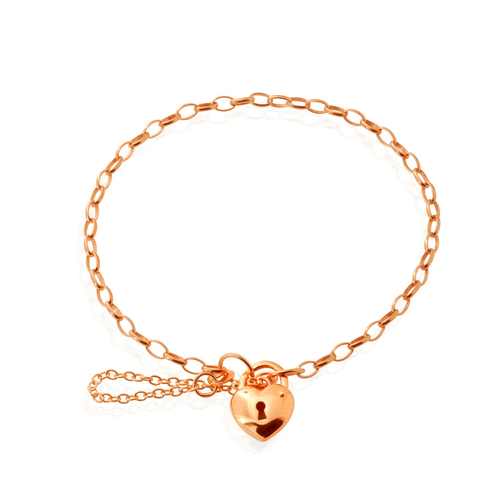 9ct Rose Gold Heart Locket Belcher Padlock Bracelet 18cm - Elegant Jewelry Gift for Women, Perfect for Valentine's Day, Anniversary & Special Occasions