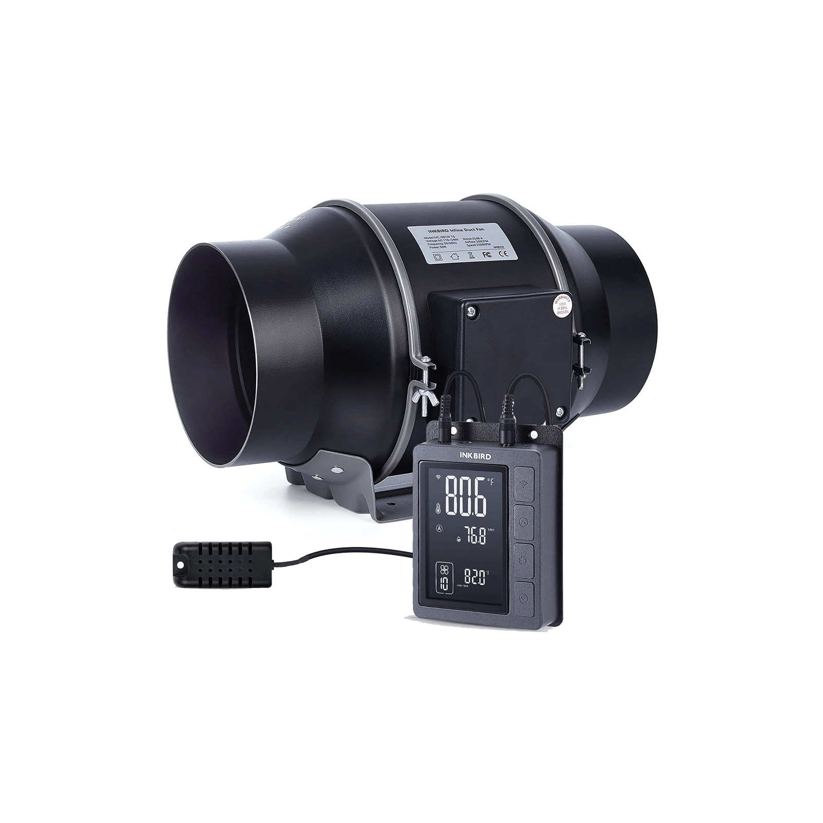 6 Inch Smart Inline Duct Fan with Temperature & Humidity Controller - IVC 001W for Home Ventilation, Grow Tents, and HVAC Systems