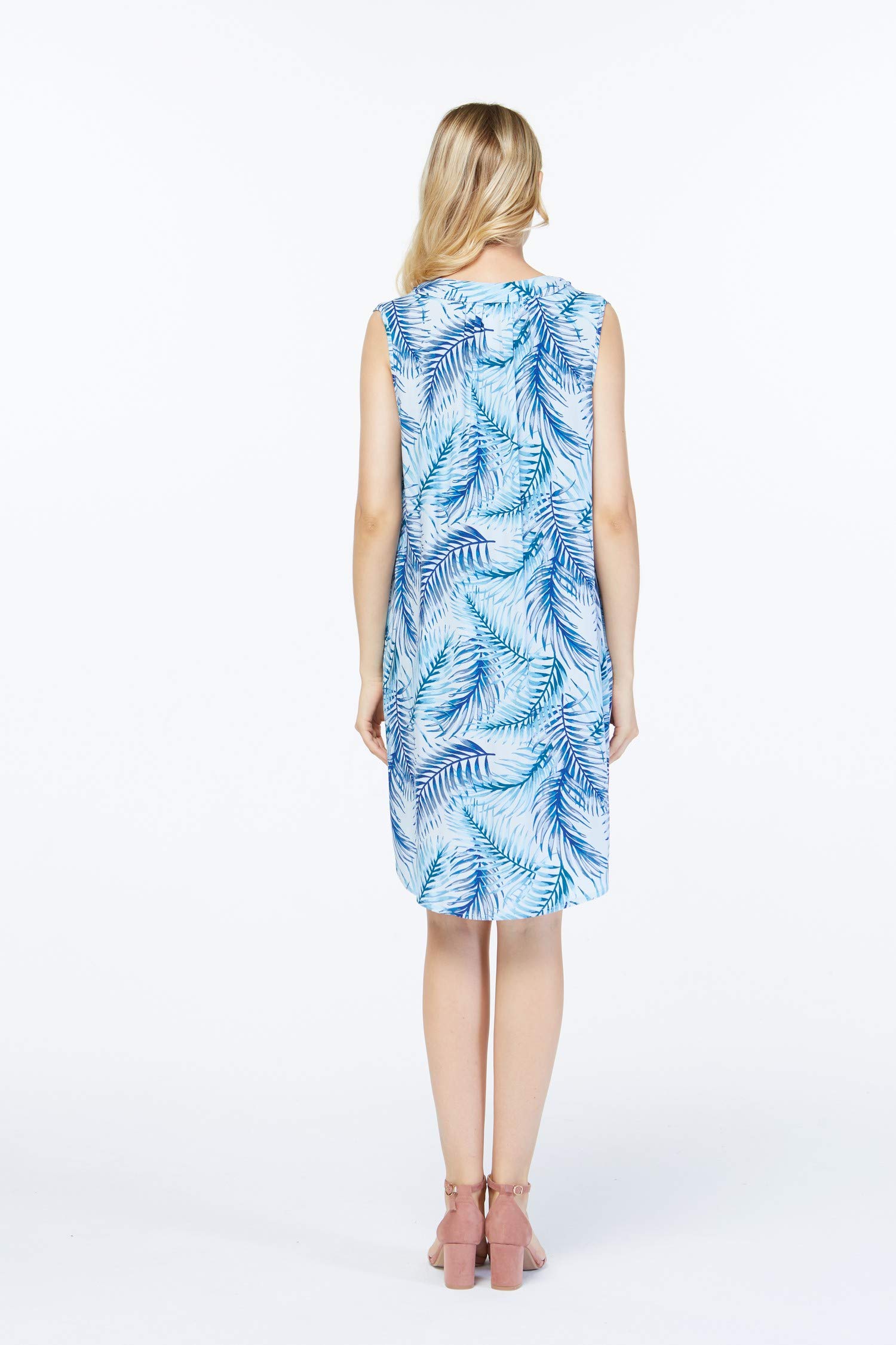 Couple Matching Hawaiian Luau Shirt & Tunic Dress - Simply Blue Leaf Print - Tropical Vacation Outfits for Beach Parties & Summer Getaways