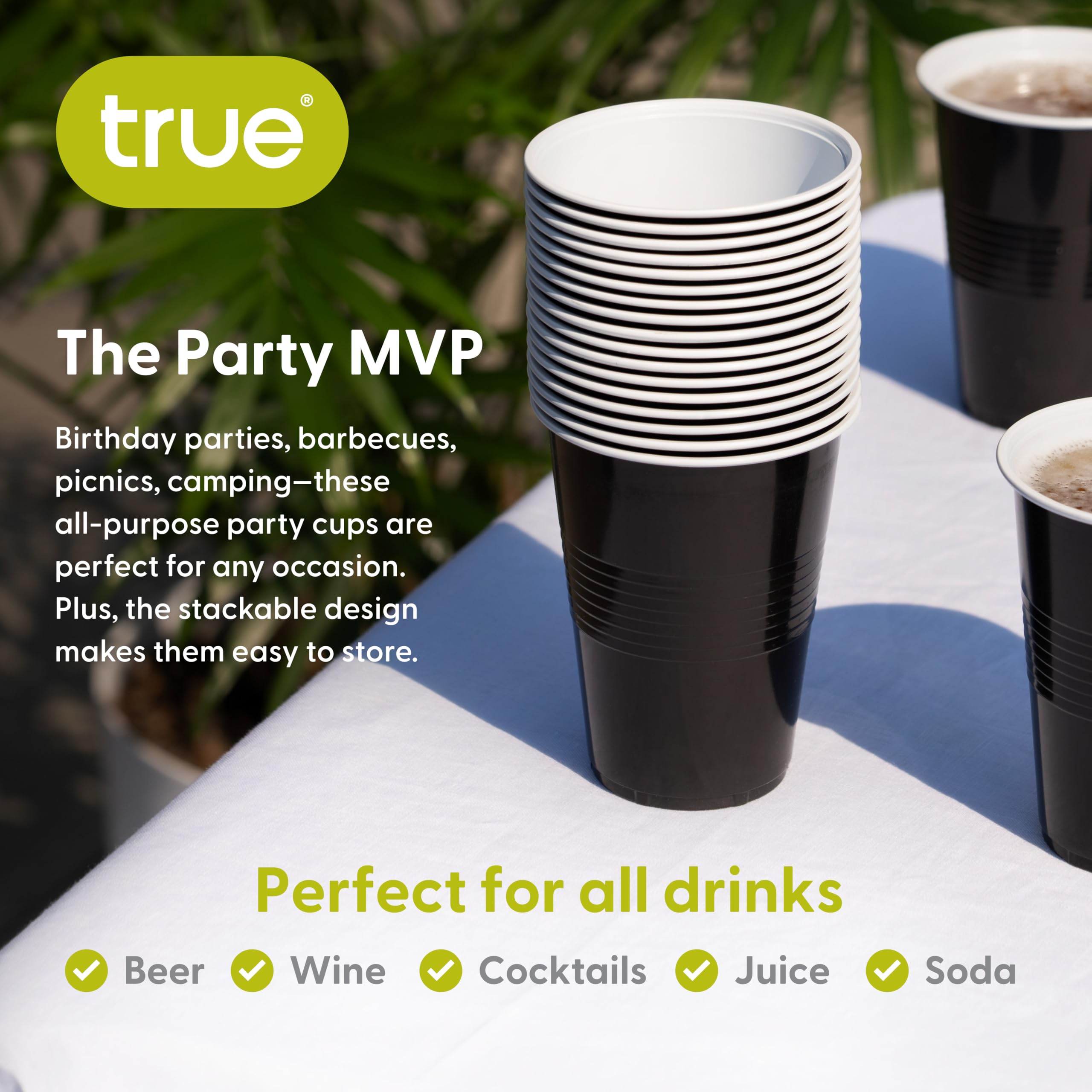 **50-Pack True Black 16oz Disposable Plastic Cups for Parties, Beer Pong, BBQs & Events - Heavy-Duty Drinking Cups for Soda, Cocktails & Beverages**